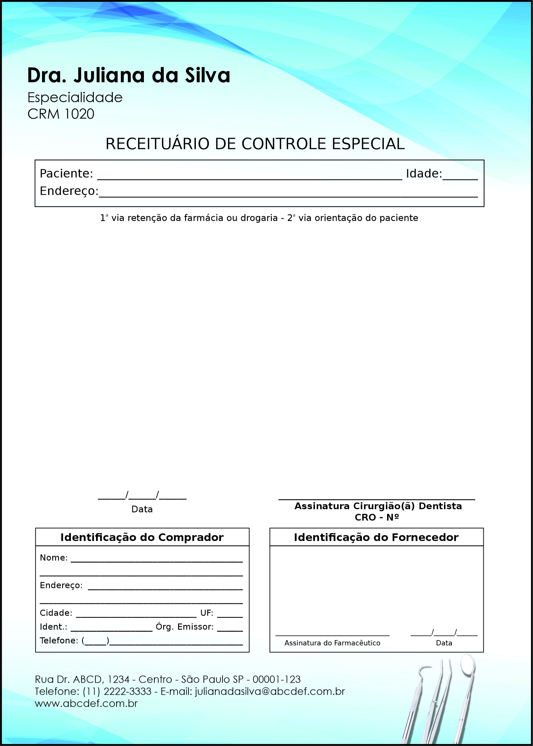 Receituário de Controle Especial Odontologia Versalhes
