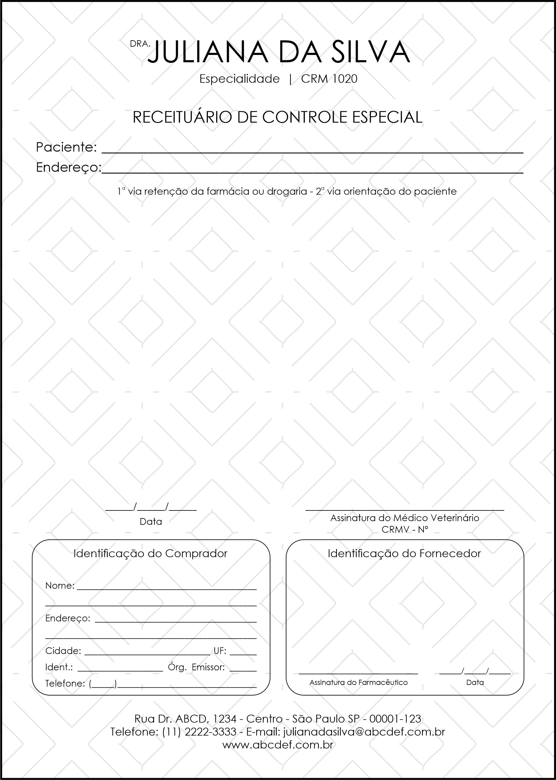 Receituário de Controle Especial Clínica Geral Cairo