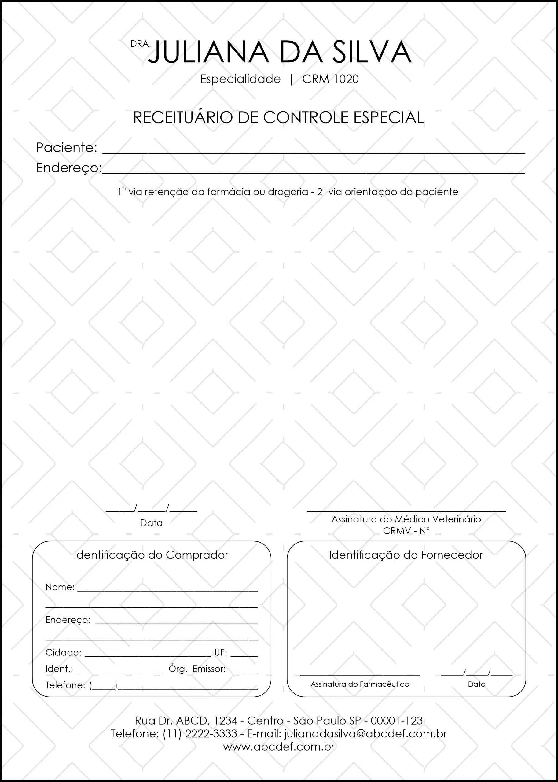 Receituário de Controle Especial Clínica Geral Cairo