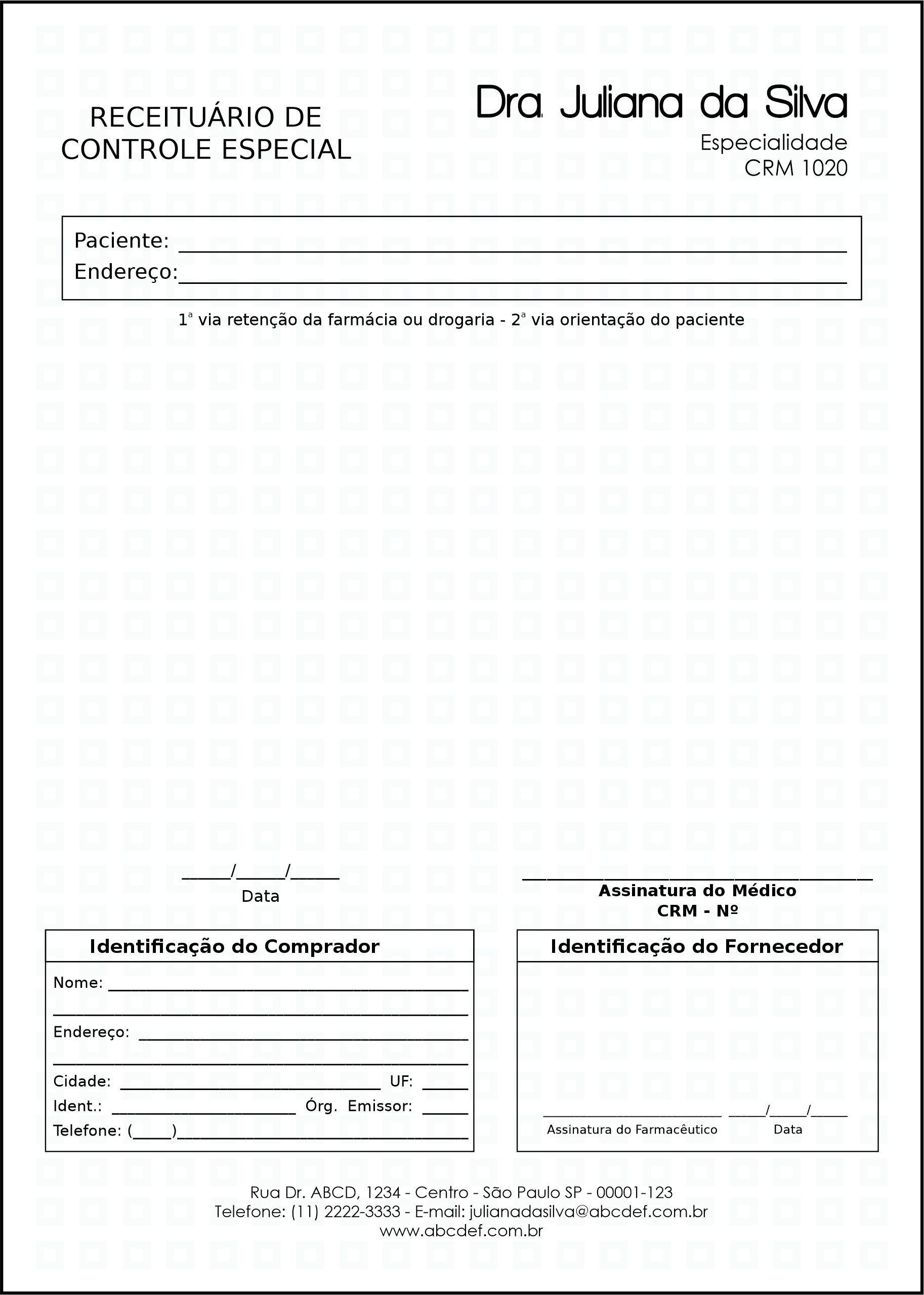 Receituário de Controle Especial Clínica Geral Heliópolis
