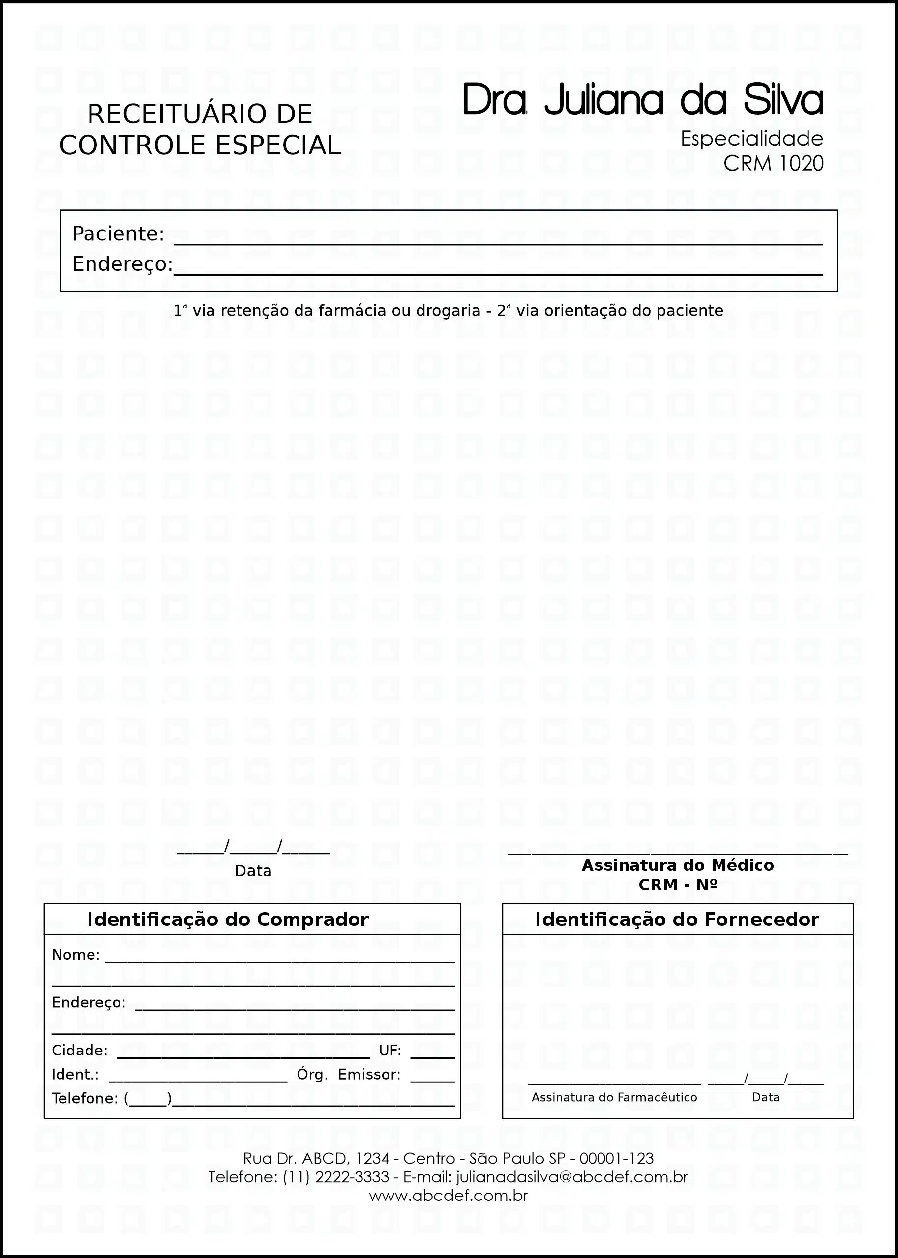 Receituário de Controle Especial Clínica Geral Heliópolis