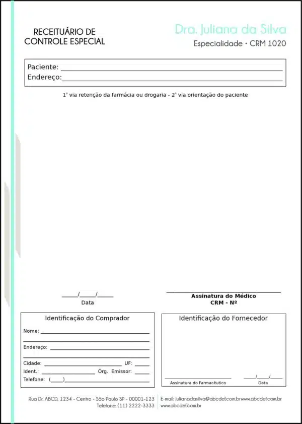 Receituário de Controle Especial Clínica Geral Suez Receituário de Controle Especial Clínica Geral Suez