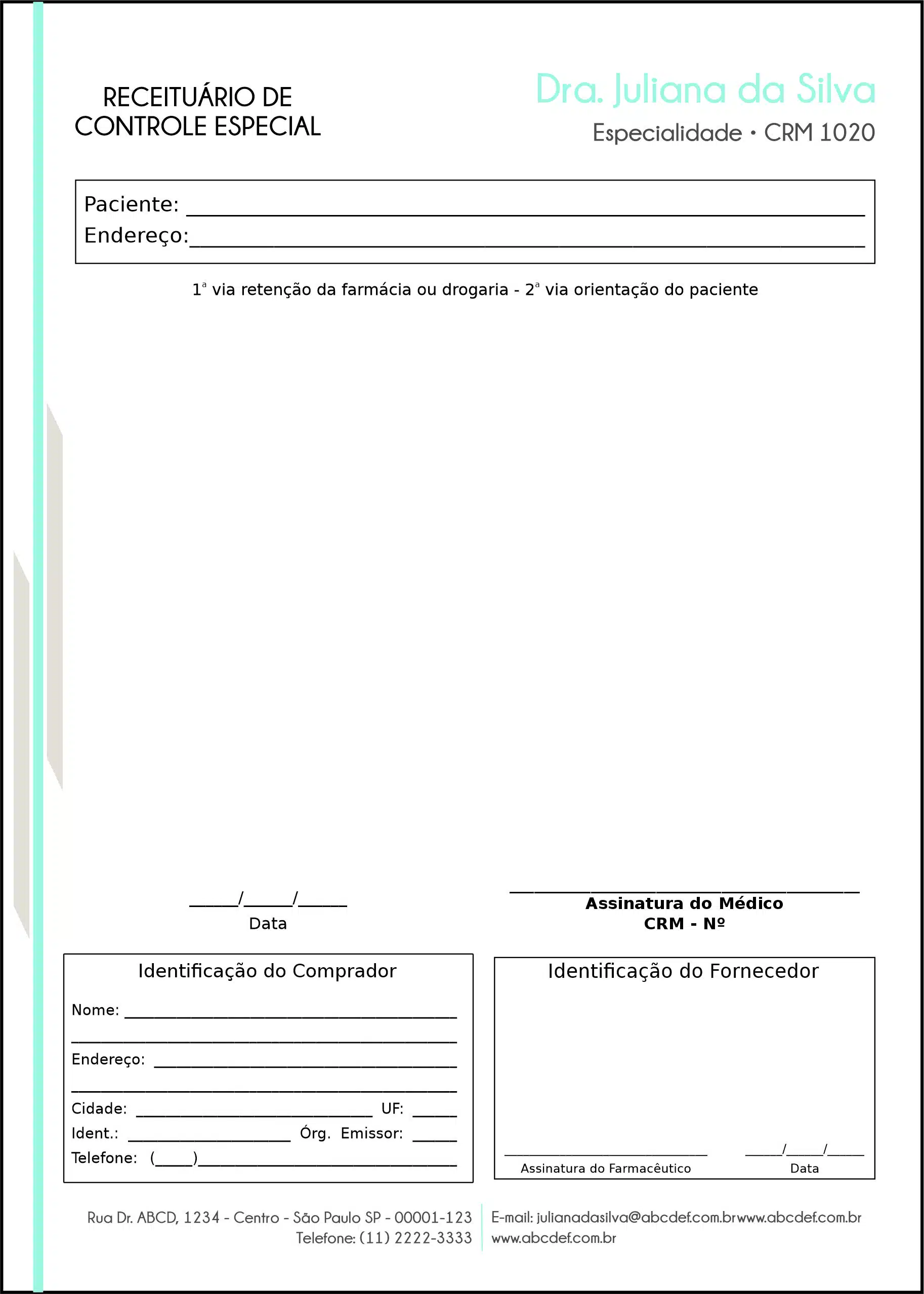 Receituário de Controle Especial Clínica Geral Suez