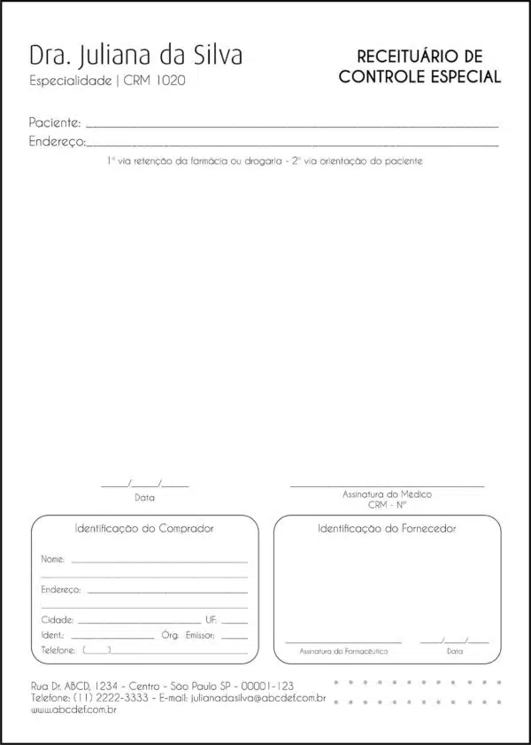 Receituário de Controle Especial Clínica Geral Tebas