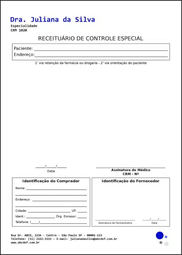 Receituário de Controle Especial Clínica Geral Assuã Receituário de Controle Especial Clínica Geral Assuã