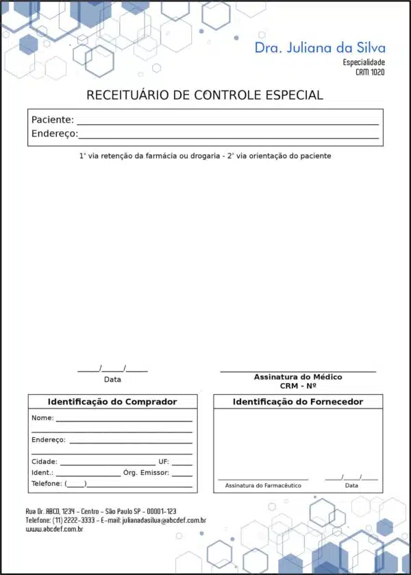Receituário de Controle Especial Clínica Geral Mênfis Receituário de Controle Especial Clínica Geral Mênfis