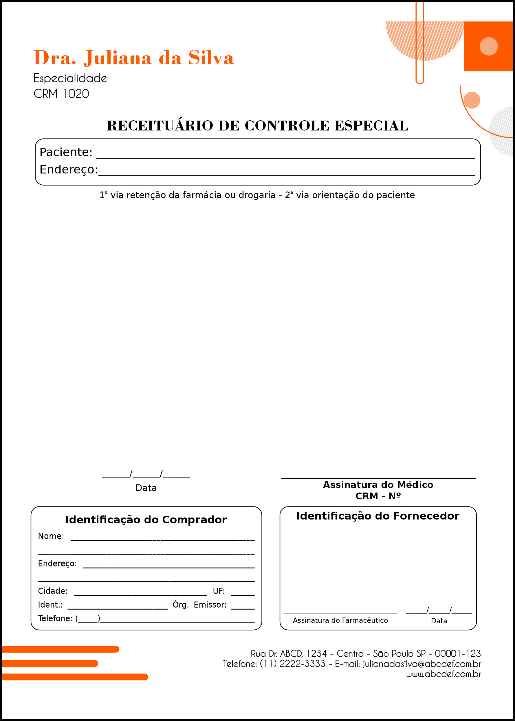 Receituário de Controle Especial Clínica Geral Guizé