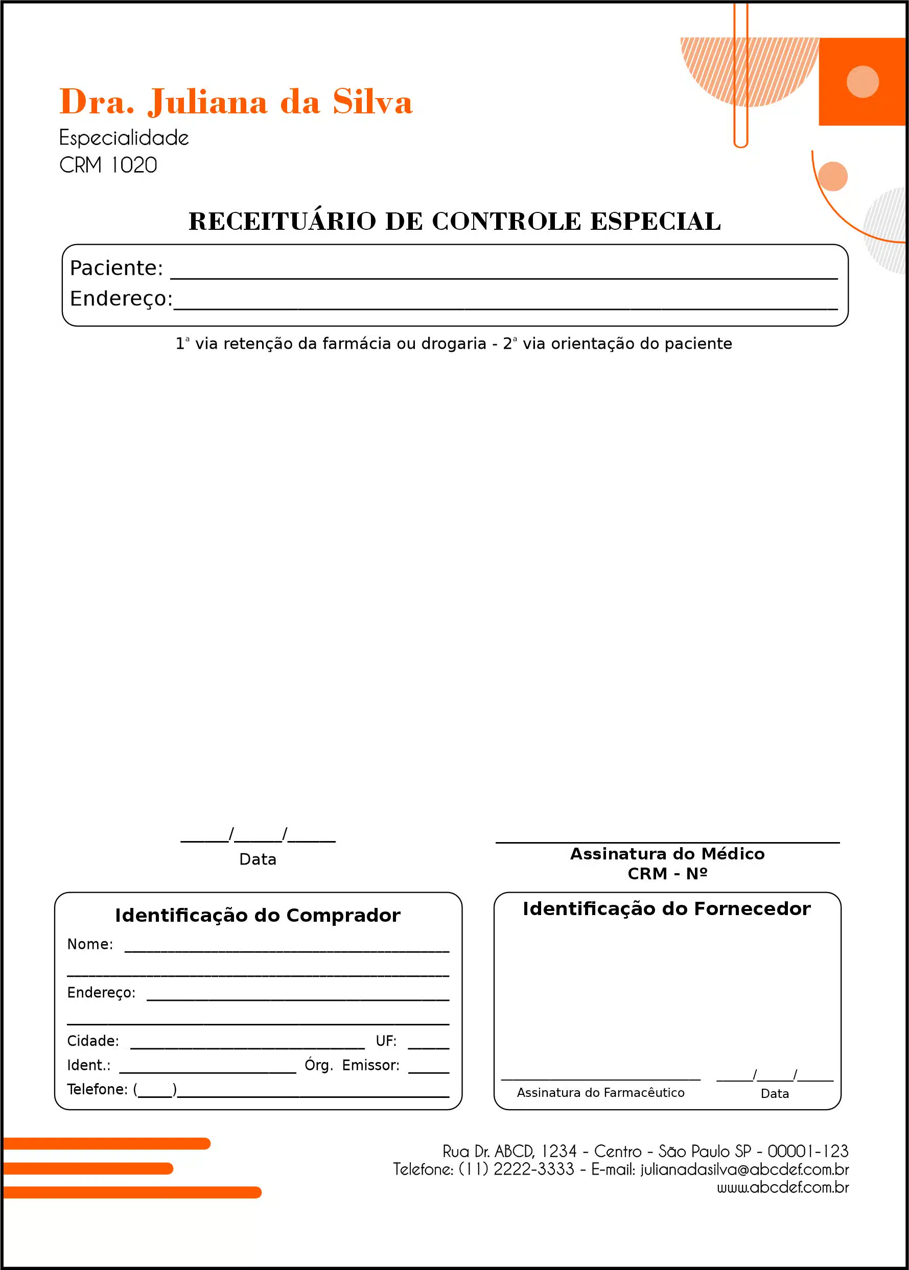Receituário de Controle Especial Clínica Geral Guizé