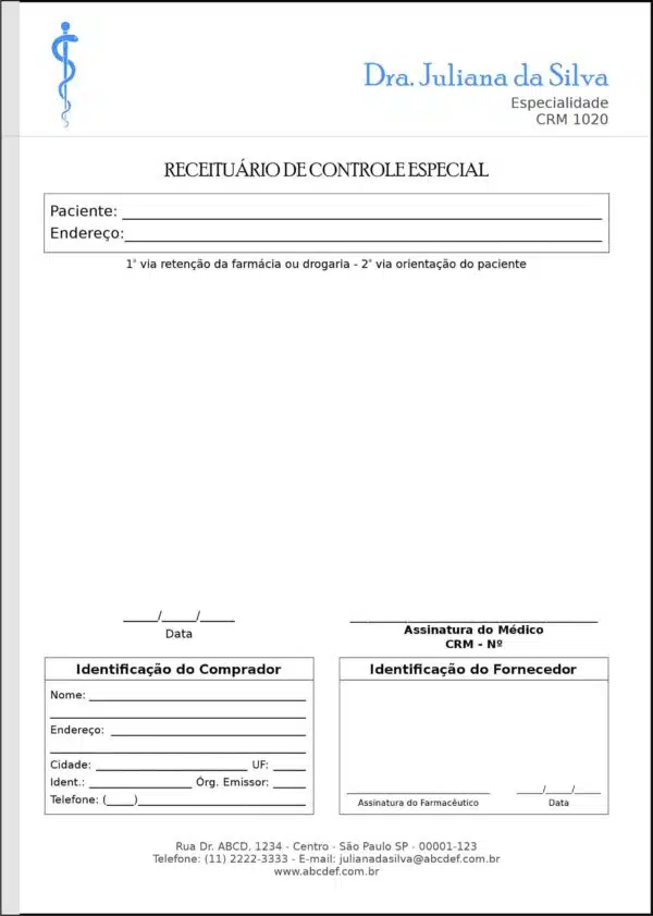 Receituário de Controle Especial Clínica Geral Saís Receituário de Controle Especial Clínica Geral Saís
