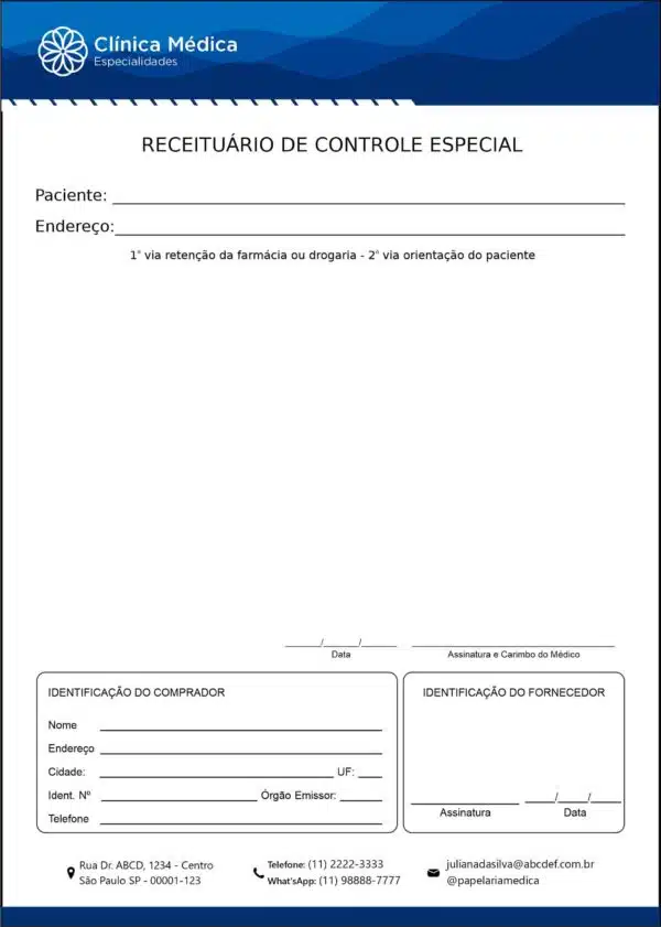 Receituário de Controle Especial Clínica Geral Ismaília Receituário de Controle Especial Clínica Geral Ismaília