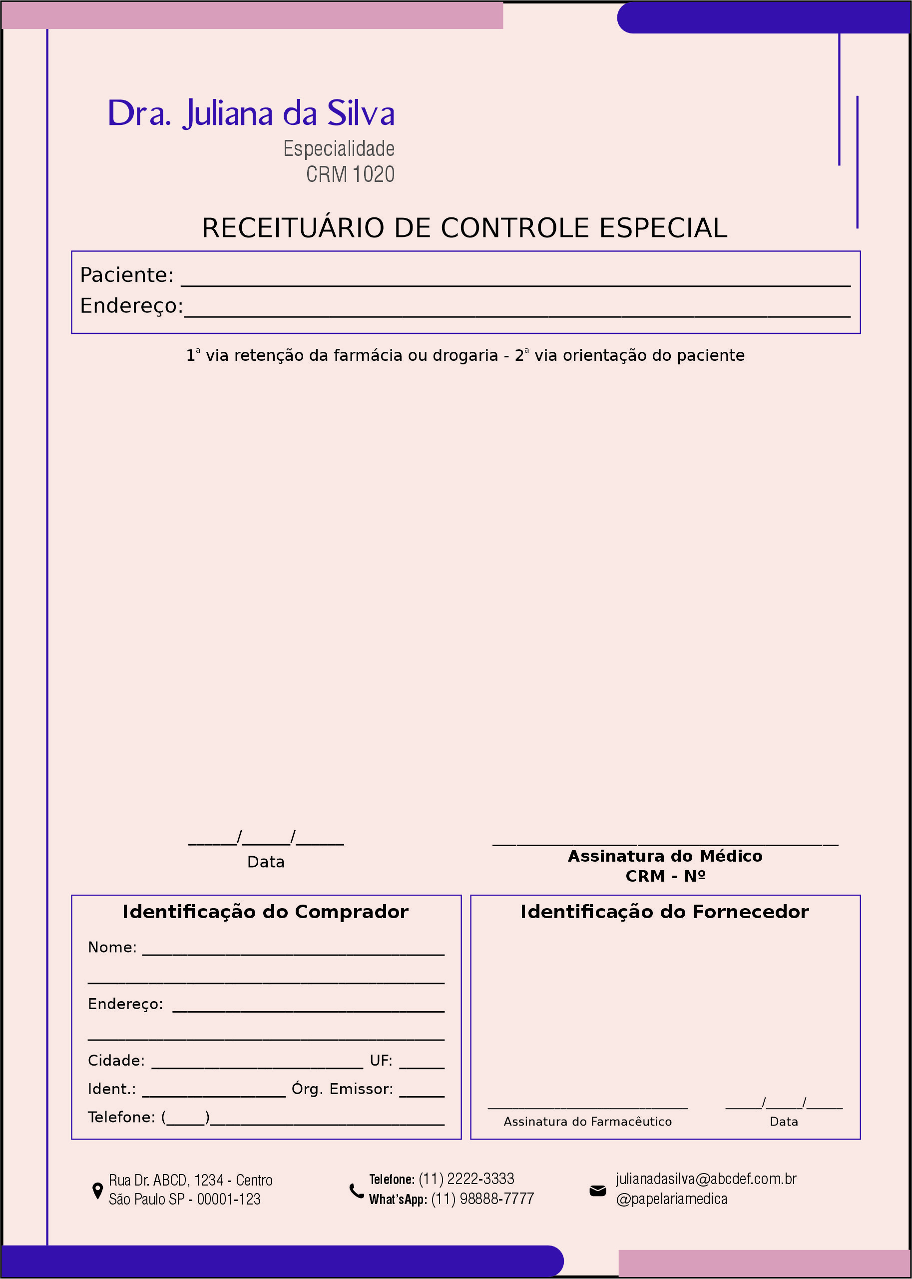 Receituário de Controle Especial Clínica Geral Luxor