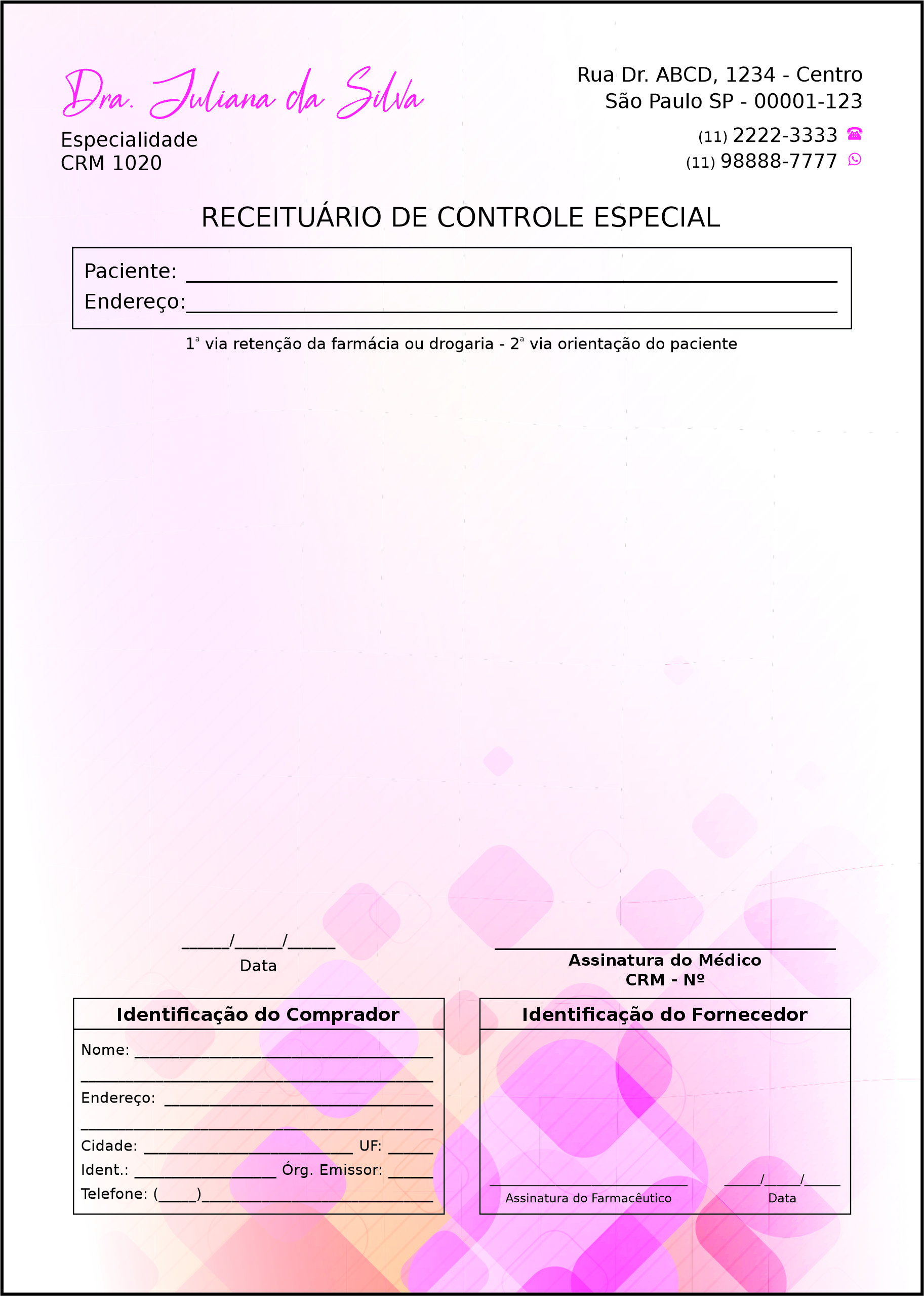 Receituário de Controle Especial Ginecologia Los Angeles
