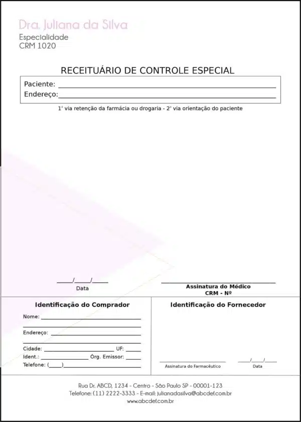 Receituário de Controle Especial Ginecologia Houston