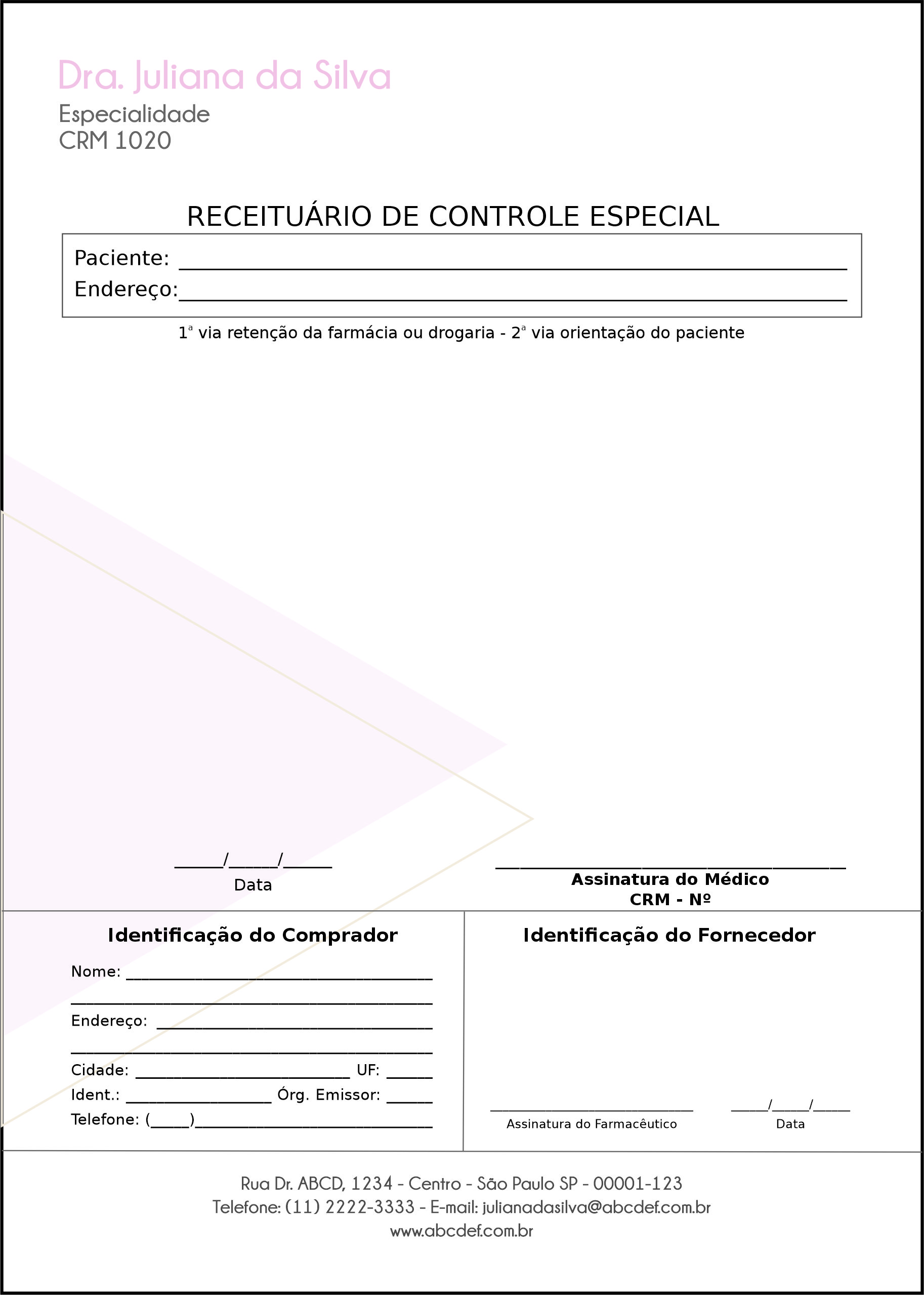 Receituário de Controle Especial Ginecologia Houston