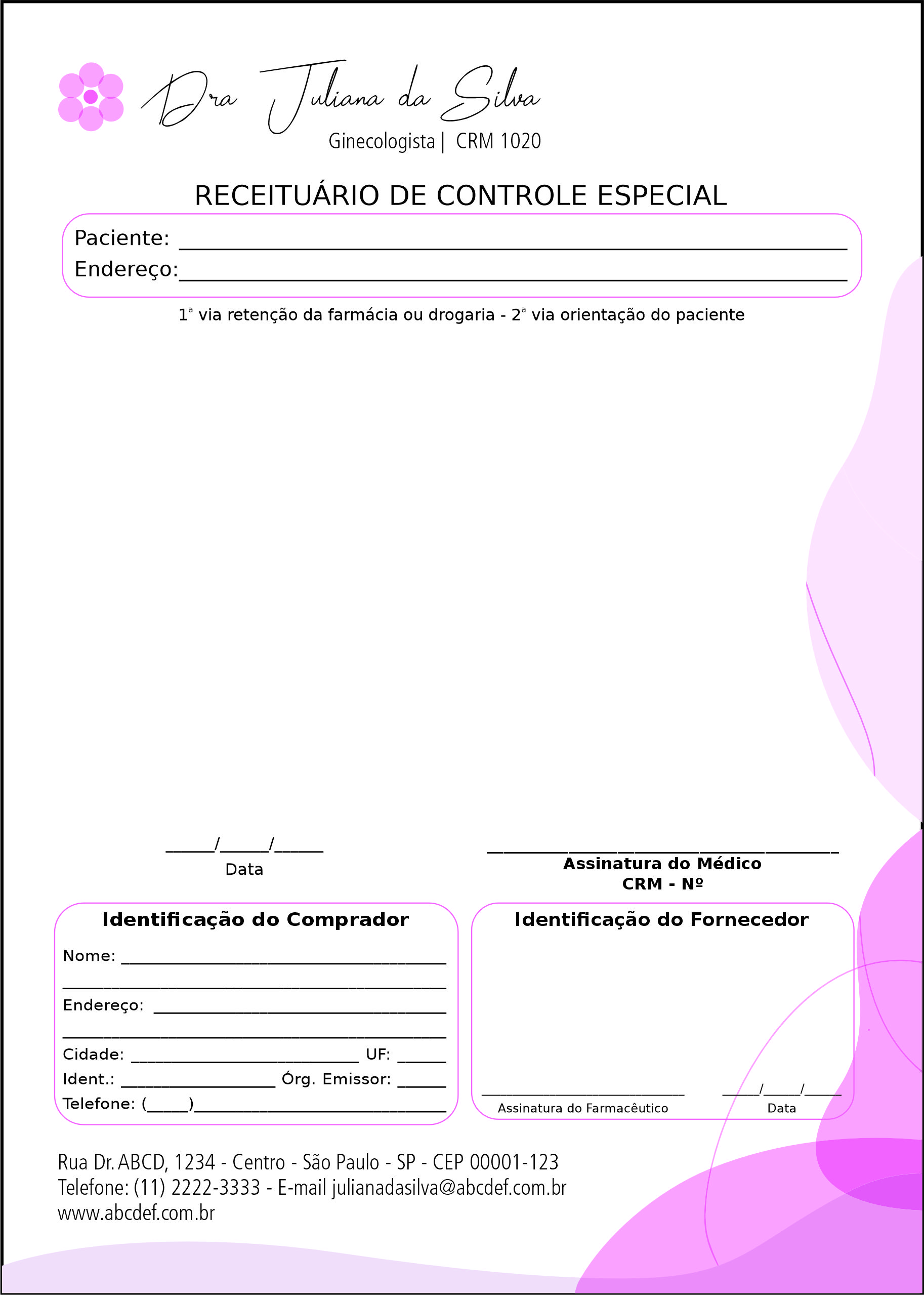 Receituário de Controle Especial Ginecologia Albuquerque
