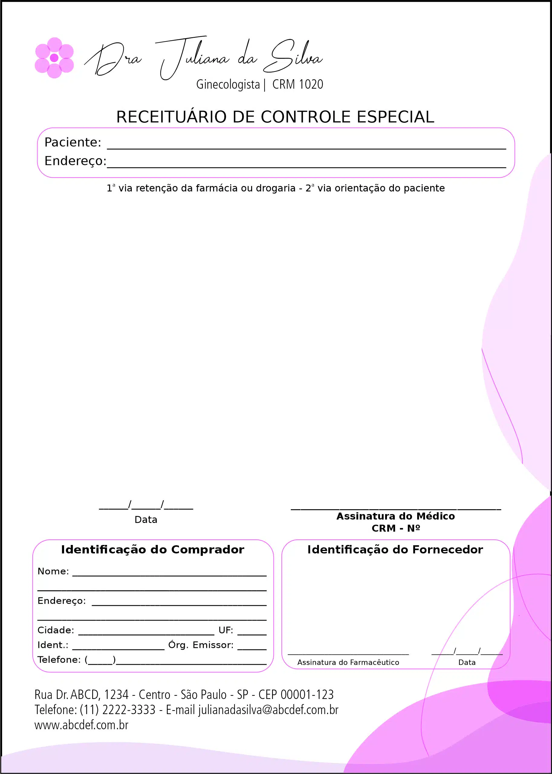 Receituário de Controle Especial Ginecologia Albuquerque