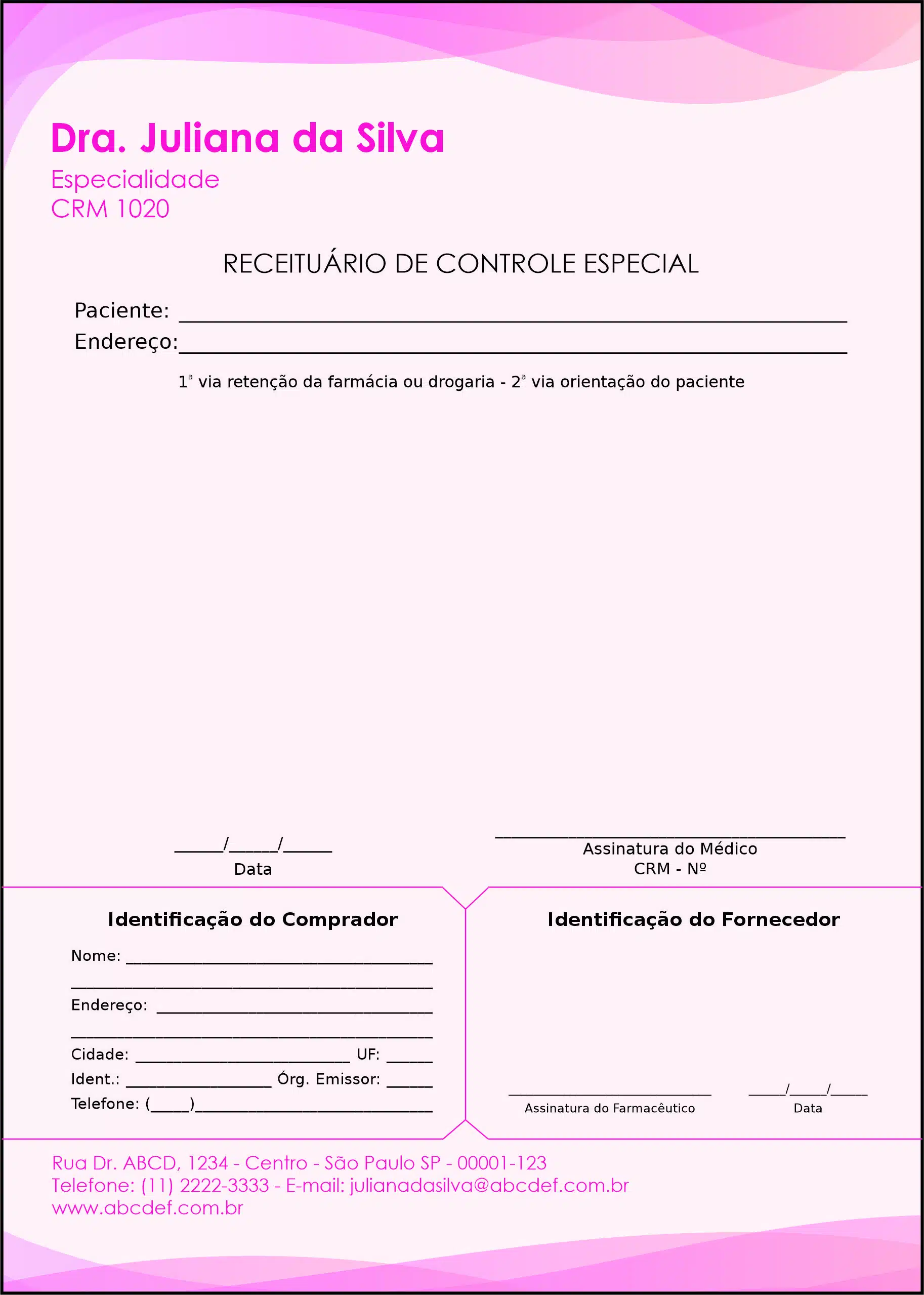 Receituário de Controle Especial Ginecologia Miami