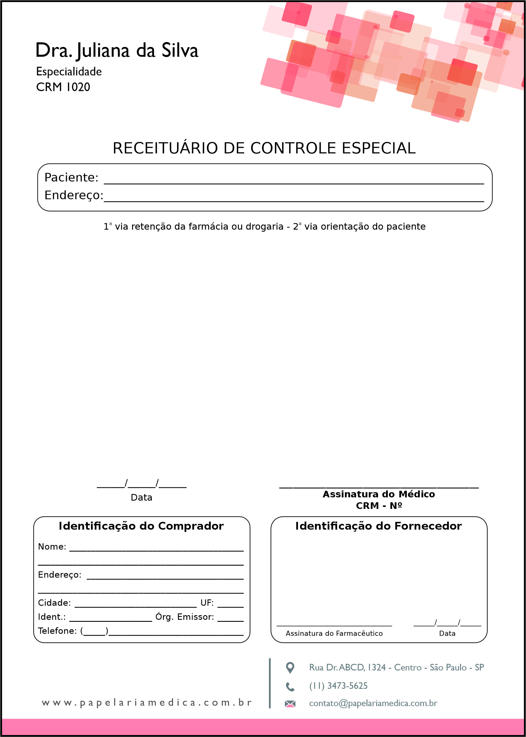 Receituário de Controle Especial Ginecologia Atlanta
