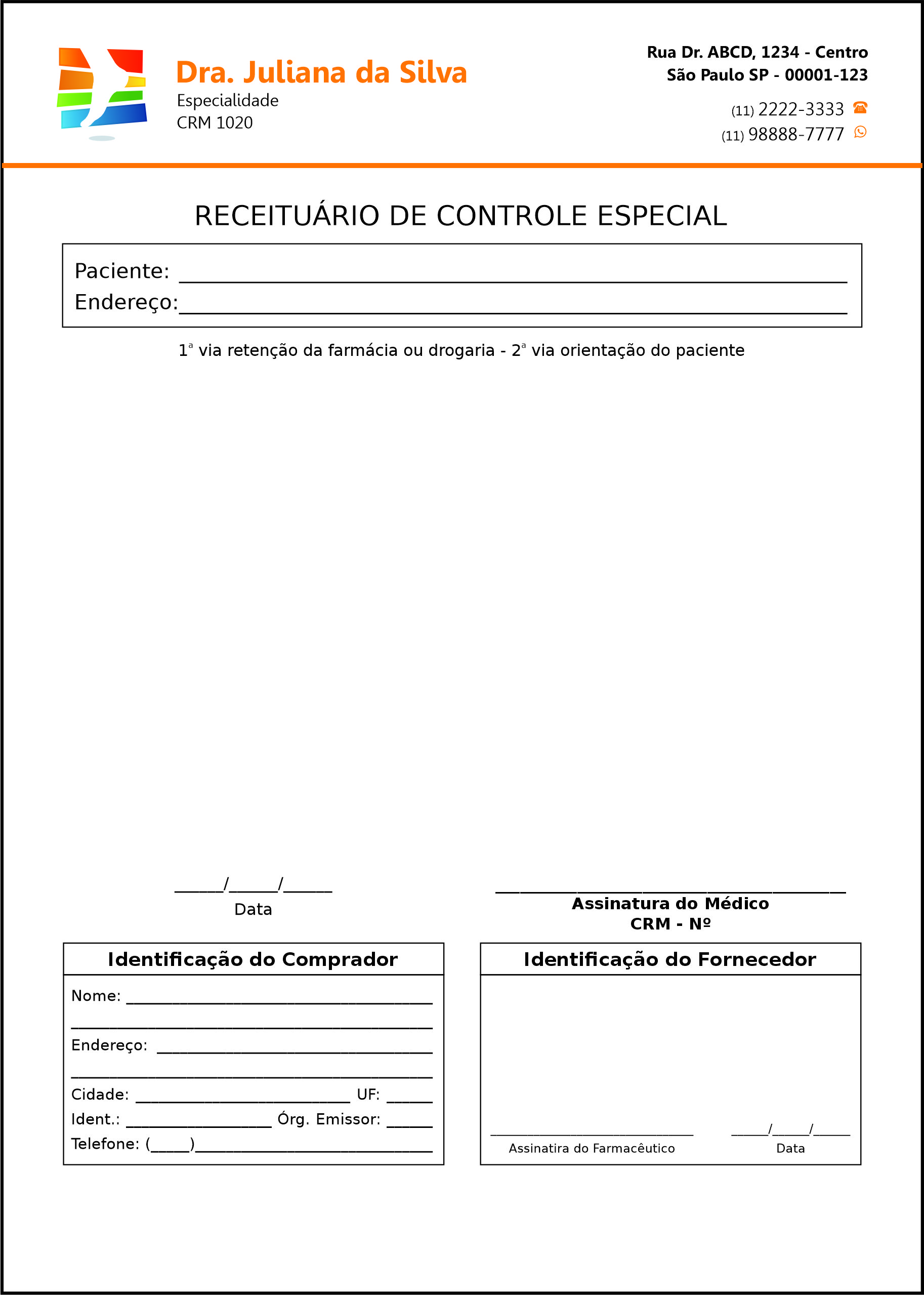 Receituário de Controle Especial Ortopedia Lárissa