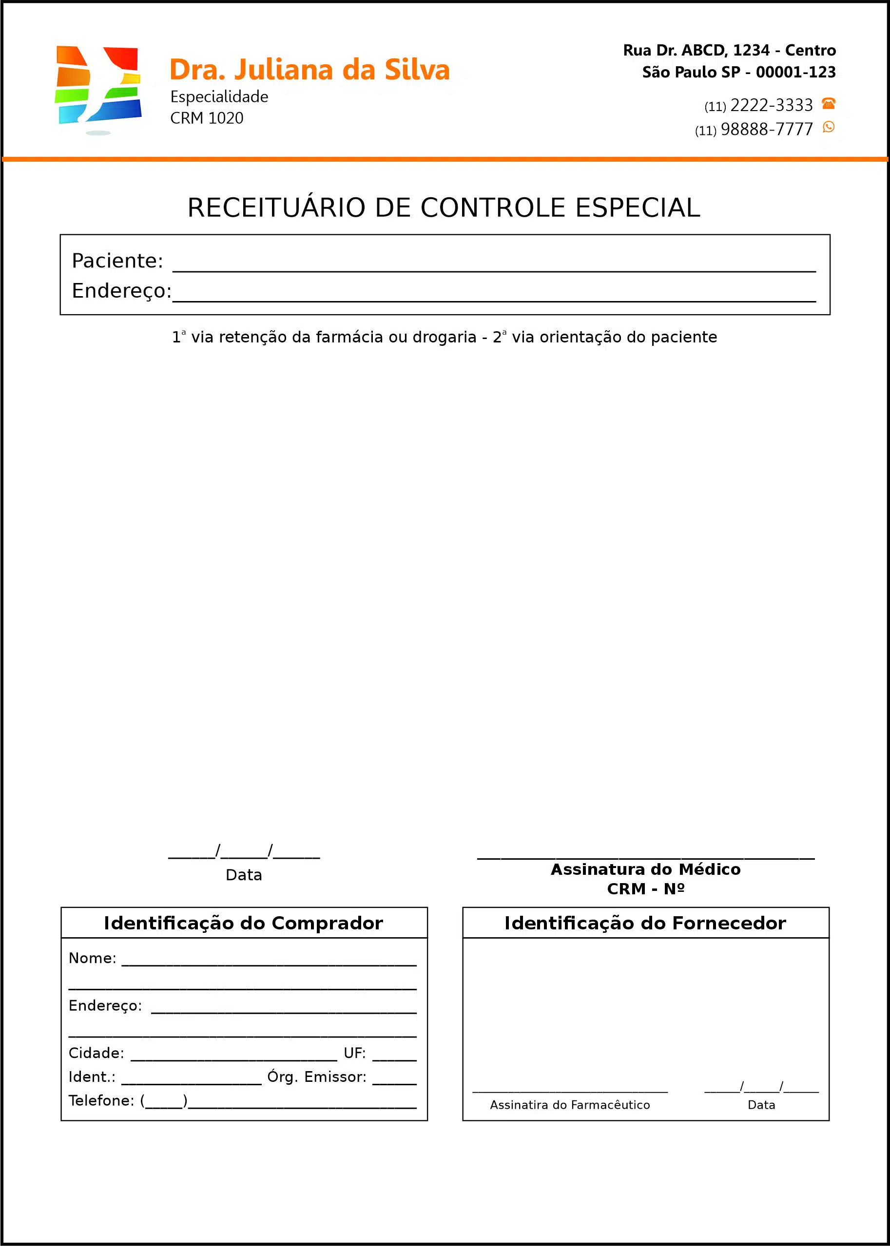Receituário de Controle Especial Ortopedia Lárissa