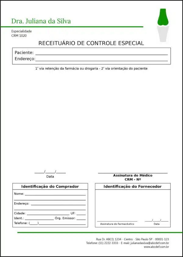 Receituário de Controle Especial Ortopedia Tessalônica Receituário de Controle Especial Ortopedia Tessalônica