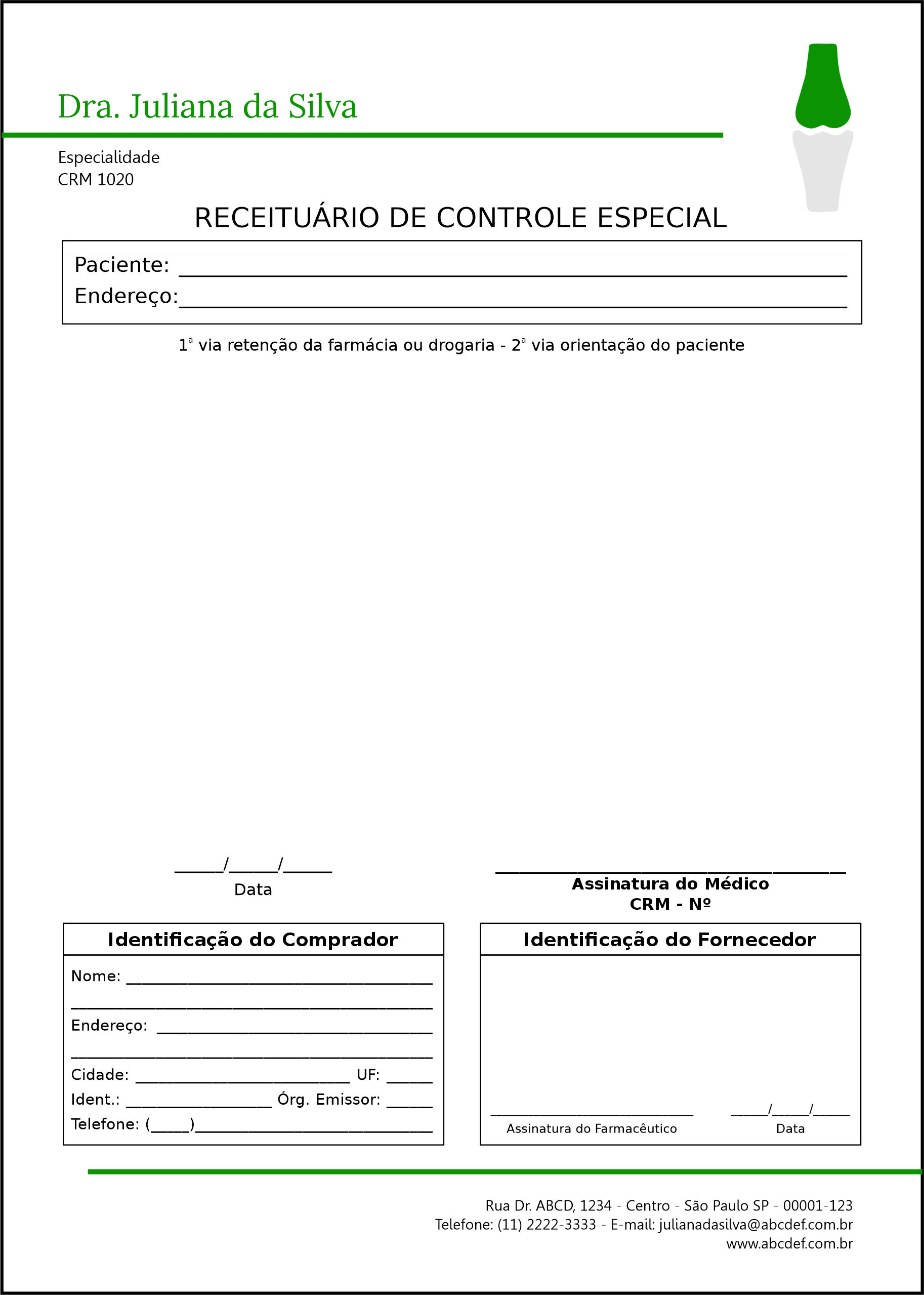 Receituário de Controle Especial Ortopedia Tessalônica