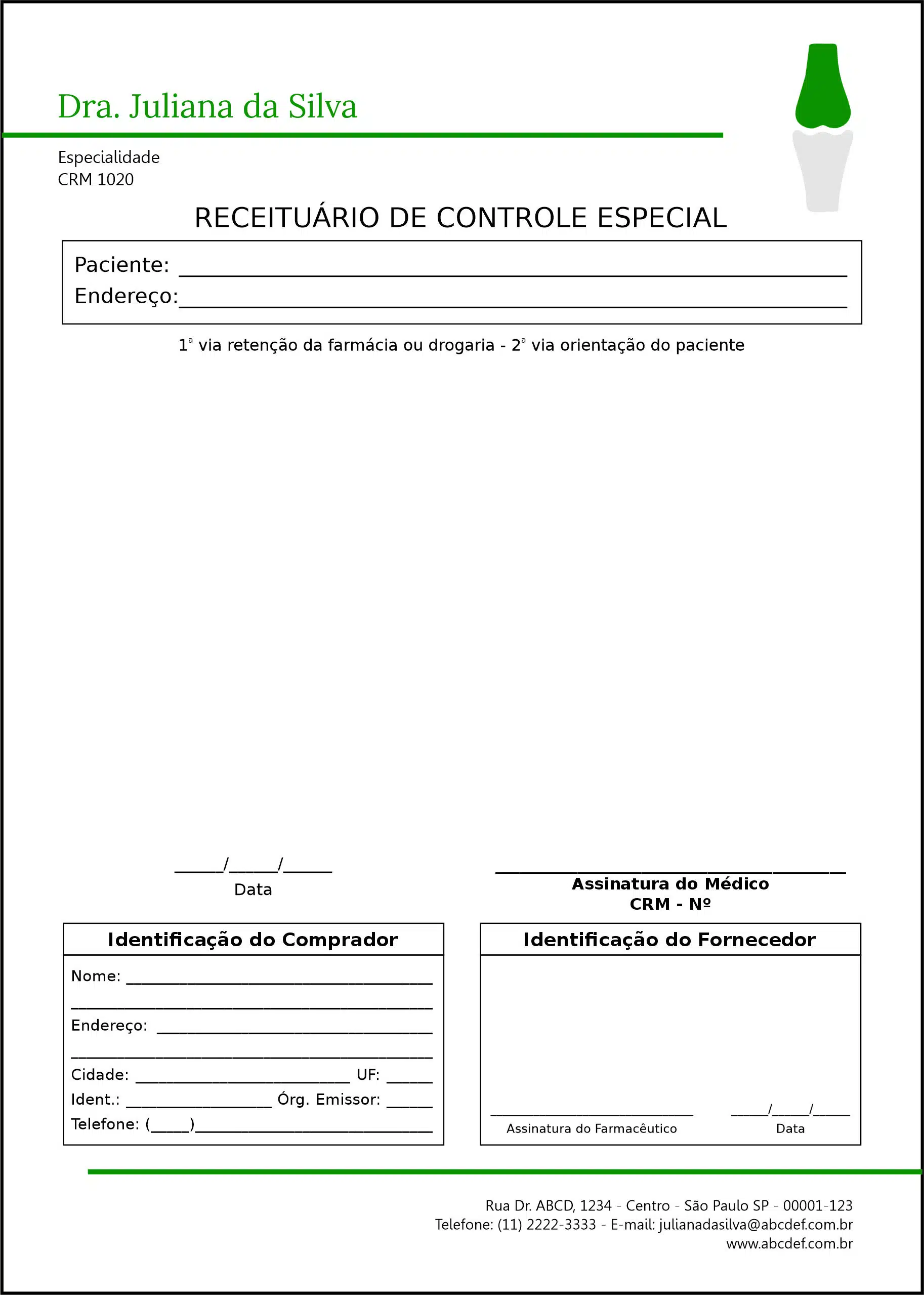 Receituário de Controle Especial Ortopedia Tessalônica
