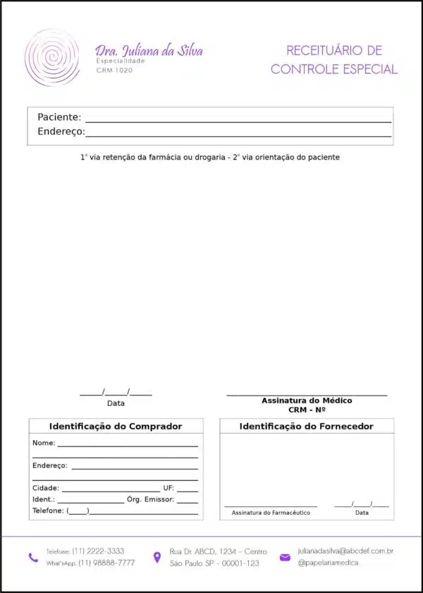 Receituário de Controle Especial Otorrinolaringologista Bilbao Receituário de Controle Especial Otorrinolaringologista Bilbao