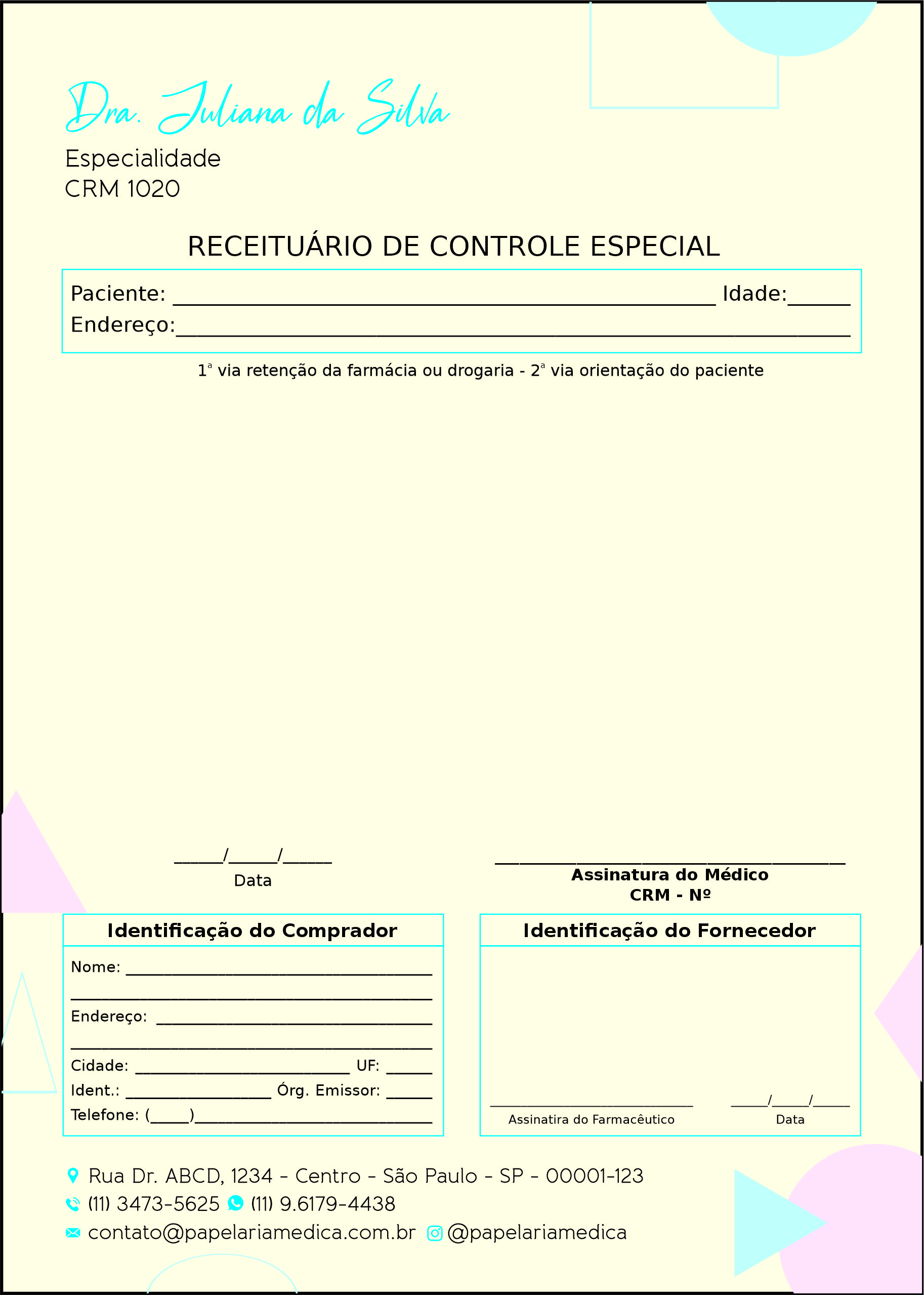 Receituário de Controle Especial Pediatria Cracóvia
