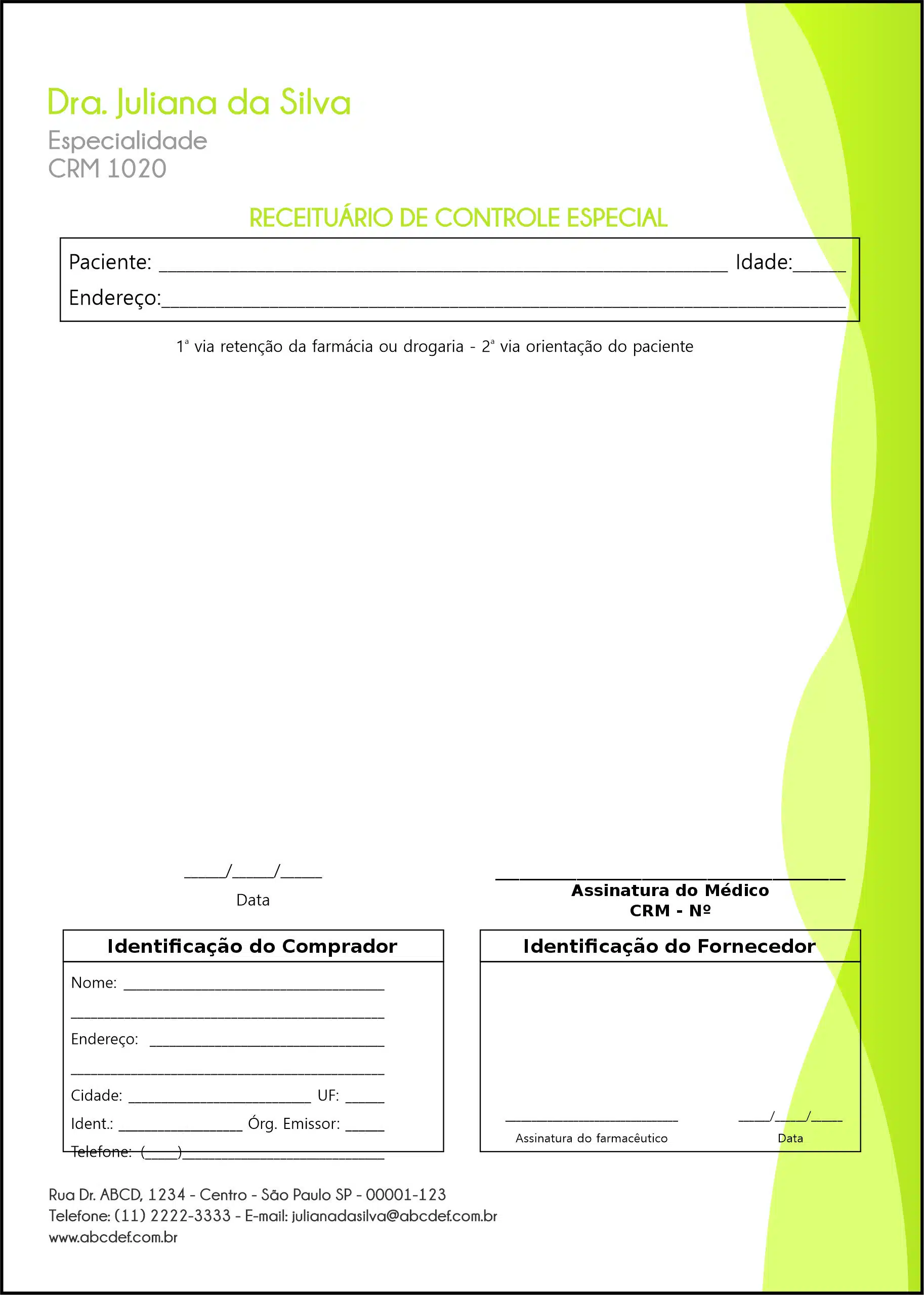 Receituário de Controle Especial Performance Eger