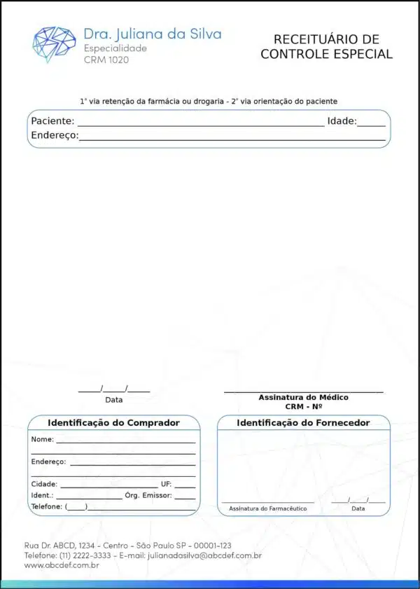 Receituário de Controle Especial Psiquiatra e Neurologista Florence Receituário de Controle Especial Psiquiatra e Neurologista Florence