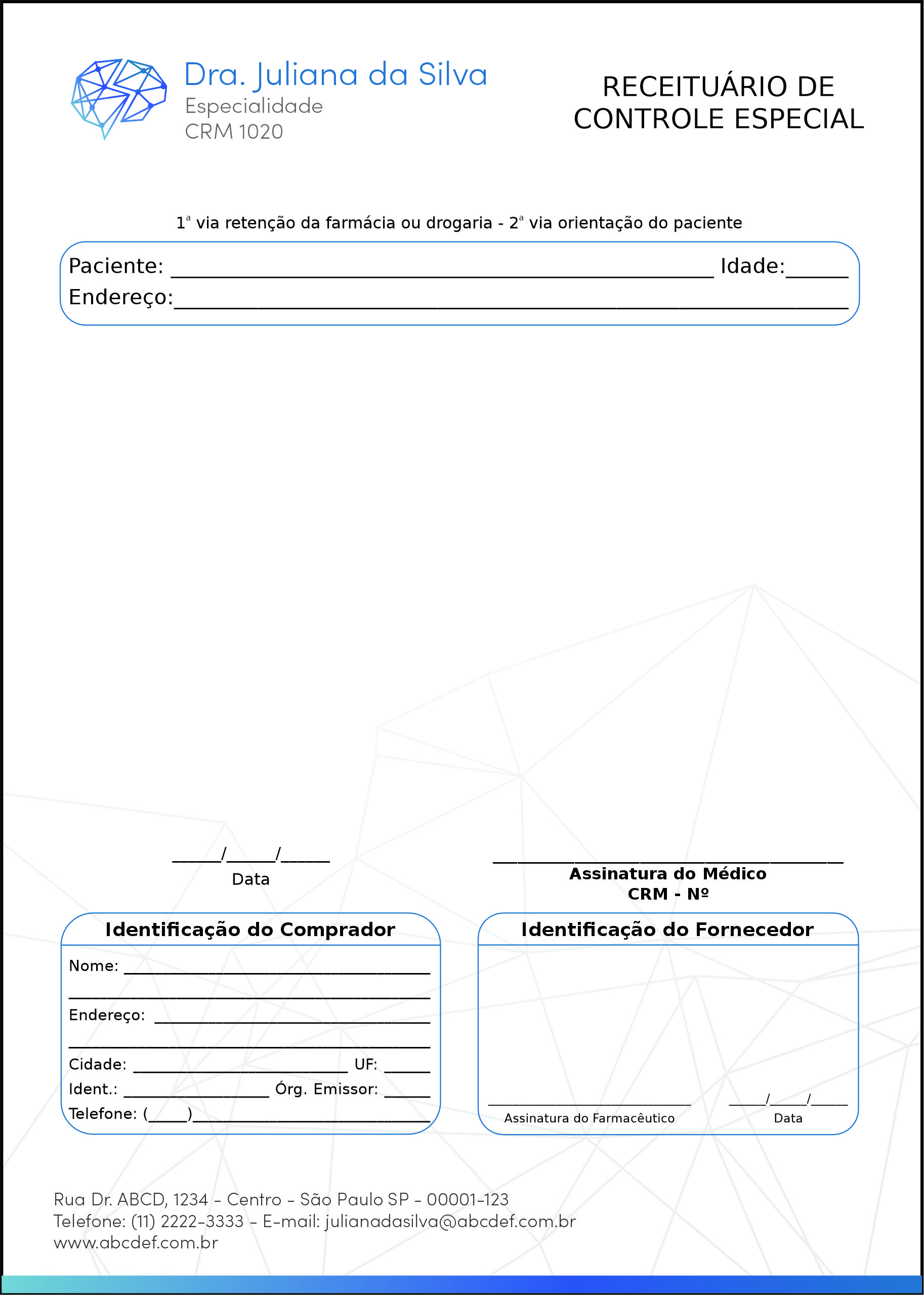 Receituário de Controle Especial Psiquiatra e Neurologista Florence