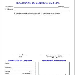 Receituário de Controle Especial Psiquiatra e Neurologista Leeds