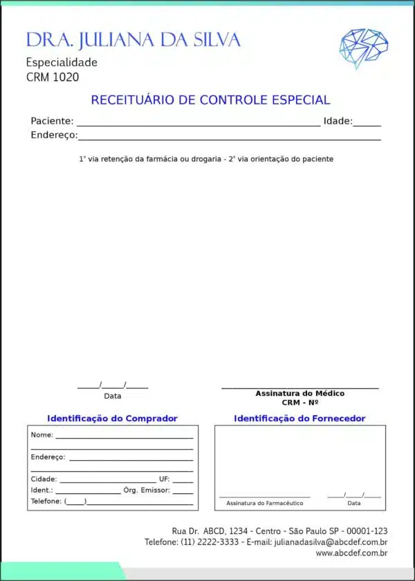 Receituário de Controle Especial Psiquiatra e Neurologista Leeds Receituário de Controle Especial Psiquiatra e Neurologista Leeds
