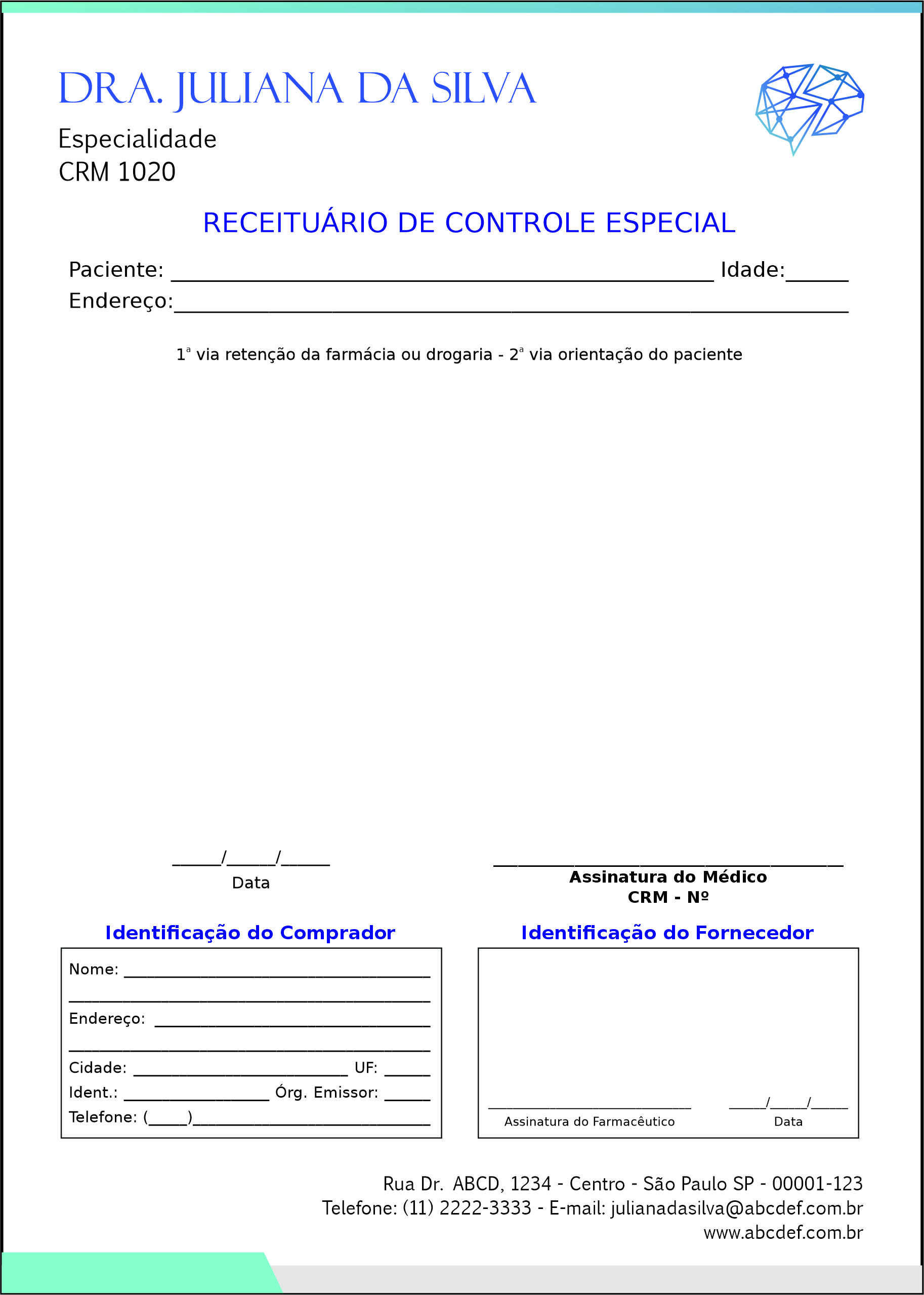 Receituário de Controle Especial Psiquiatra e Neurologista Leeds