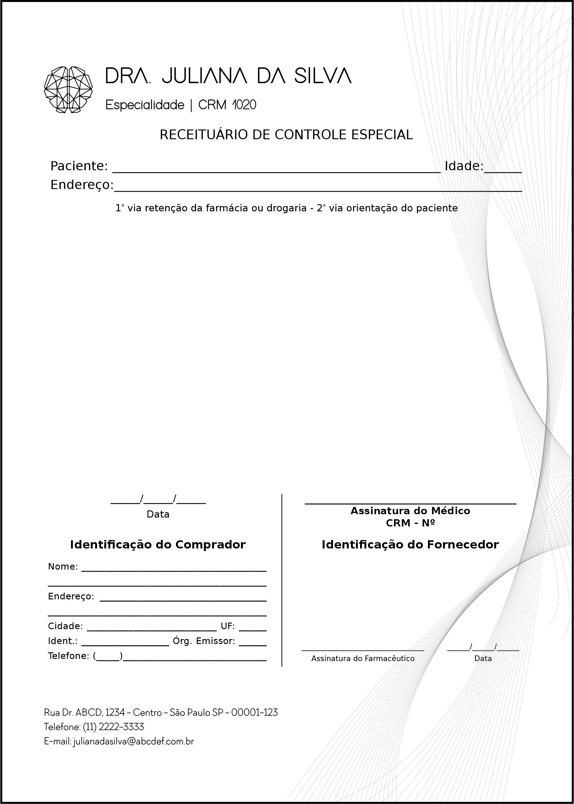 Receituário de Controle Especial Psiquiatra e Neurologista Milan
