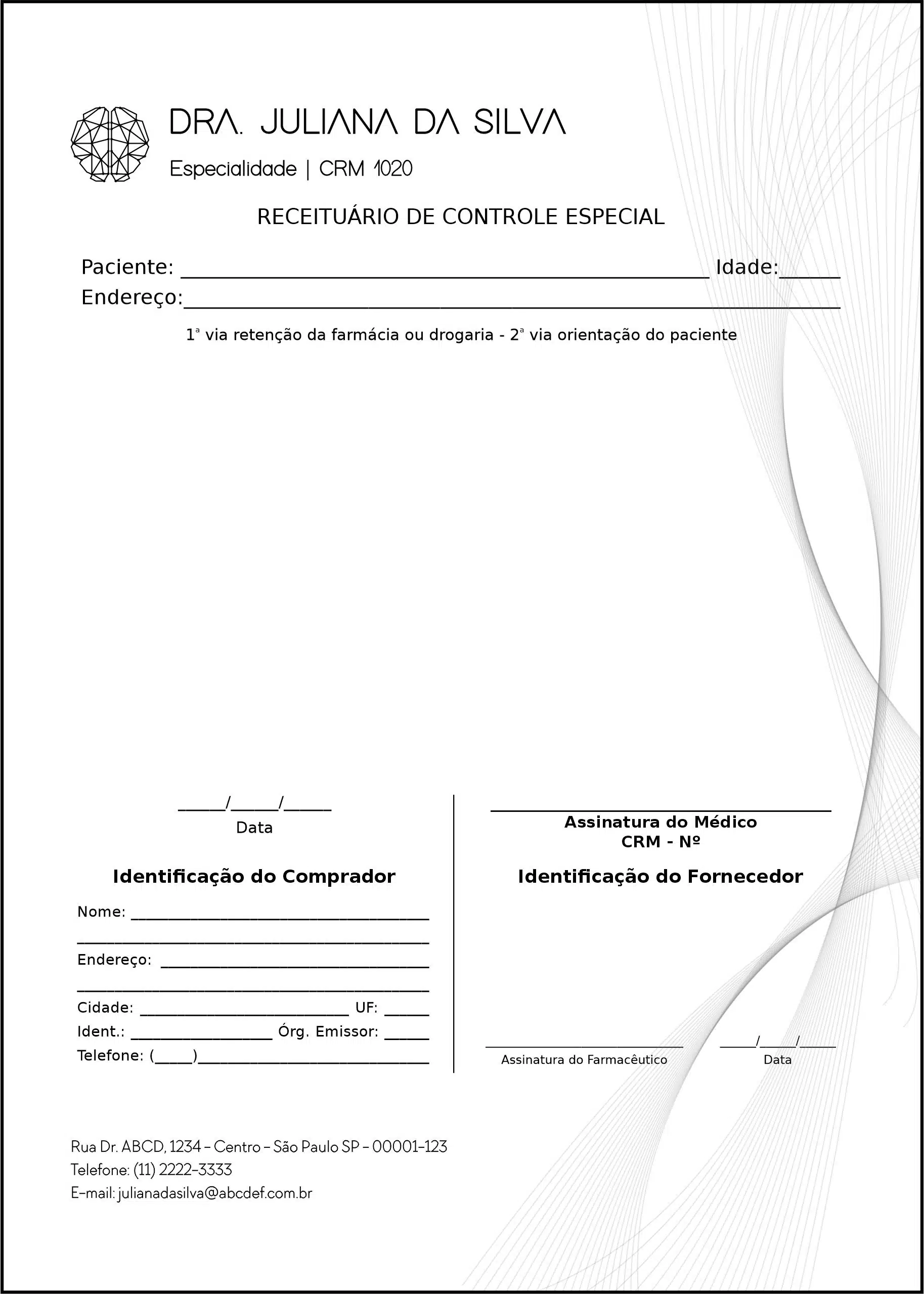 Receituário de Controle Especial Psiquiatra e Neurologista Milan
