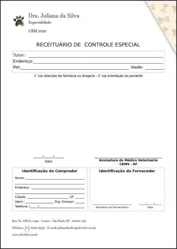 Receituário de Controle Especial Veterinário Baden Receituário de Controle Especial Veterinário Baden