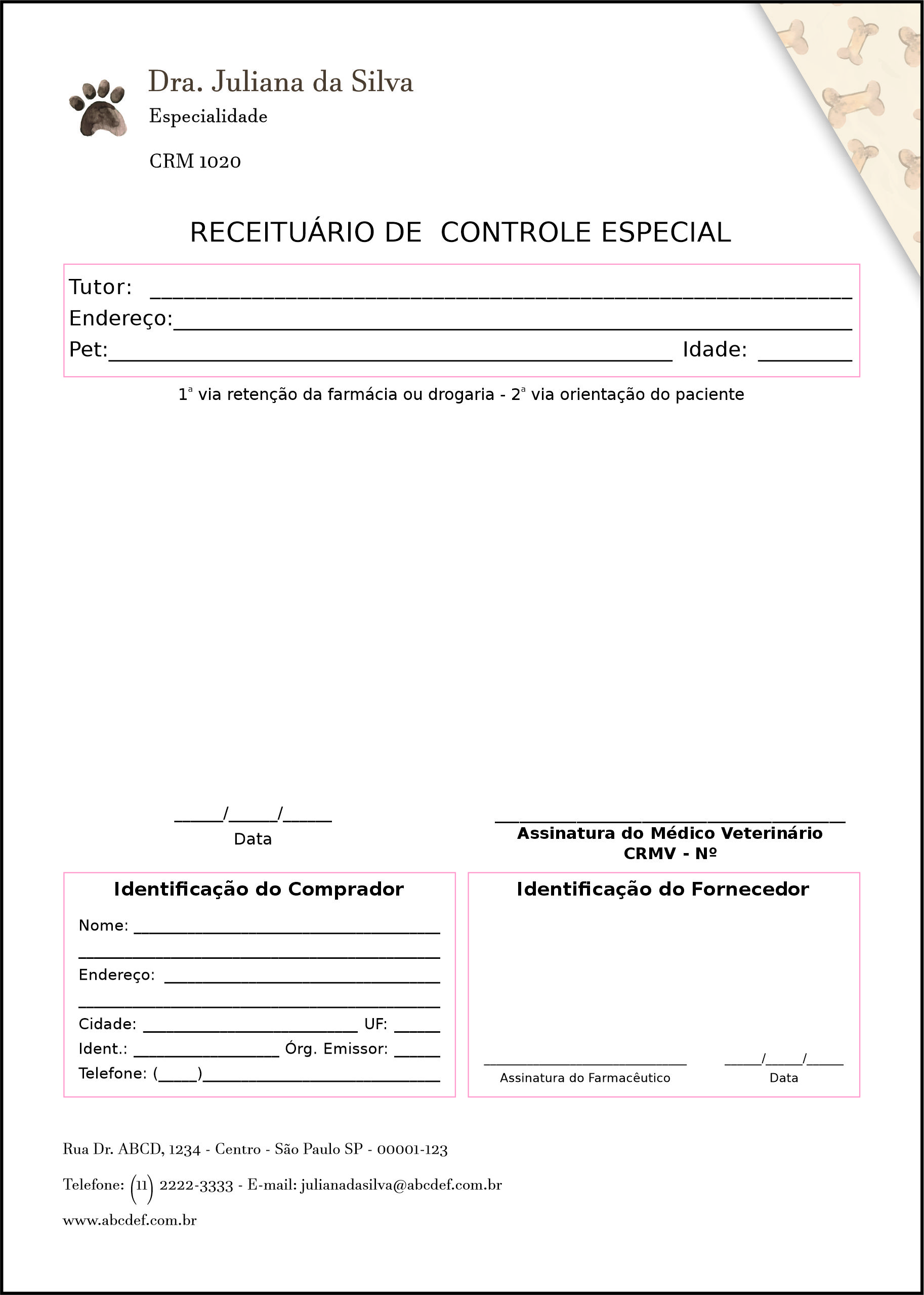 Receituário de Controle Especial Veterinário Baden