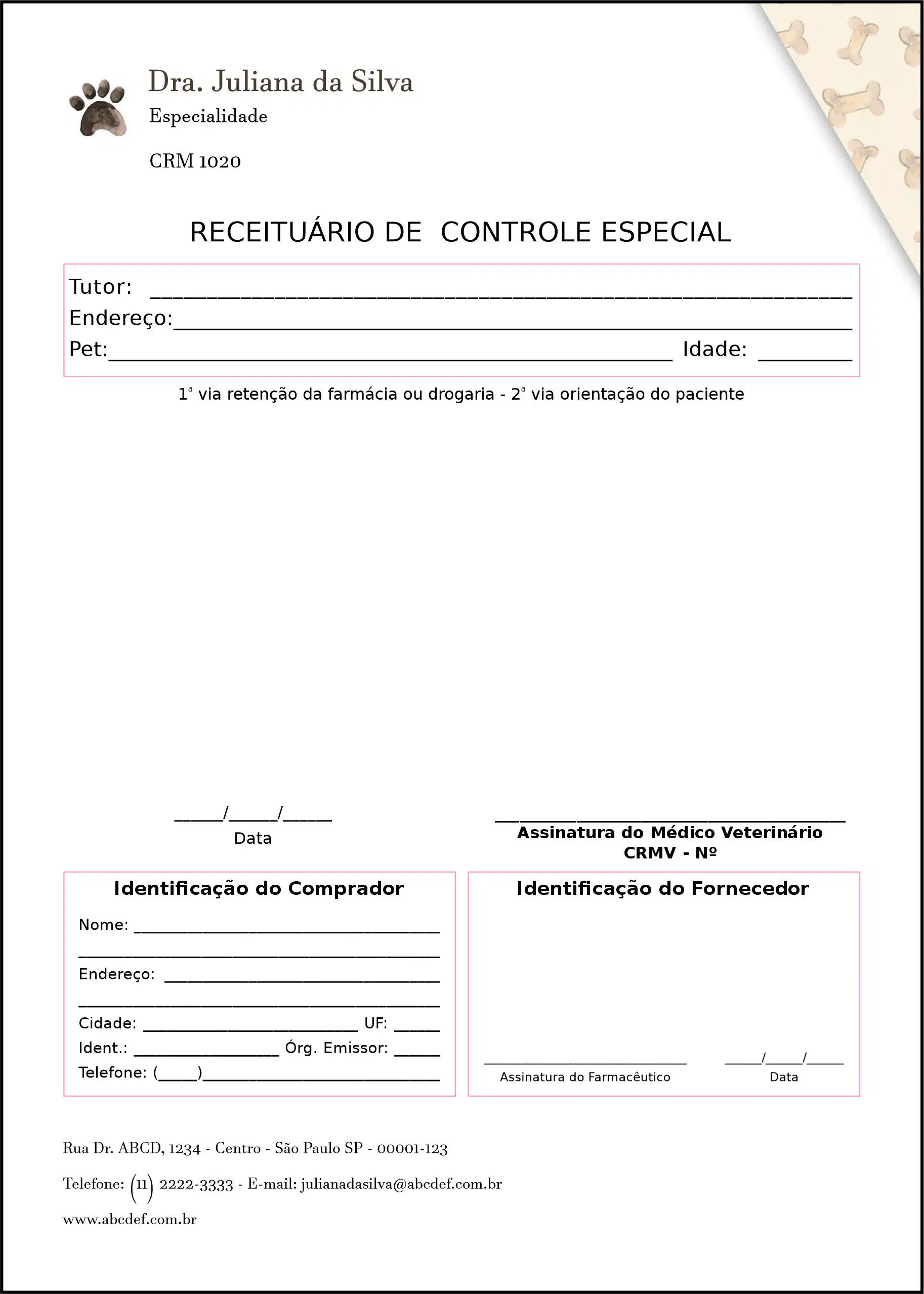 Receituário de Controle Especial Veterinário Baden