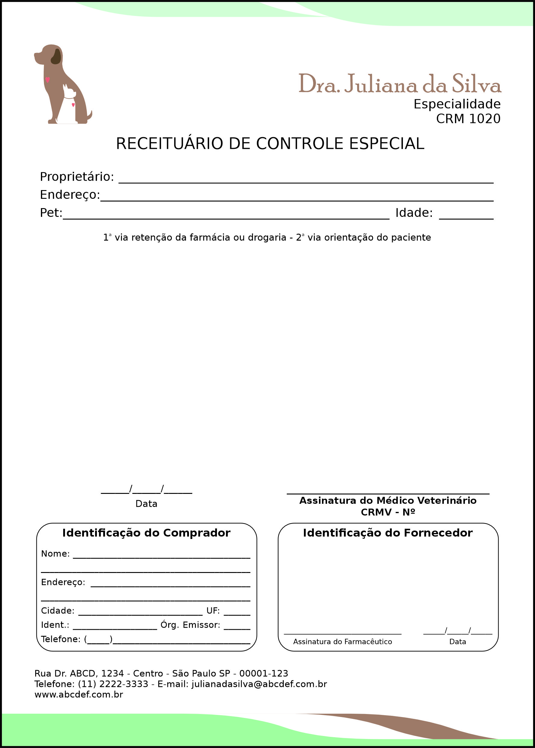 Receituário de Controle Especial Veterinário Graz