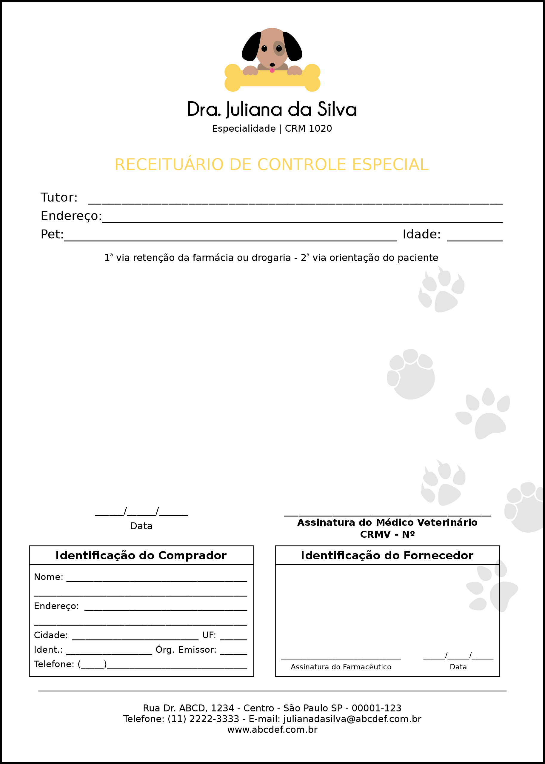 Receituário de Controle Especial Veterinário Linz