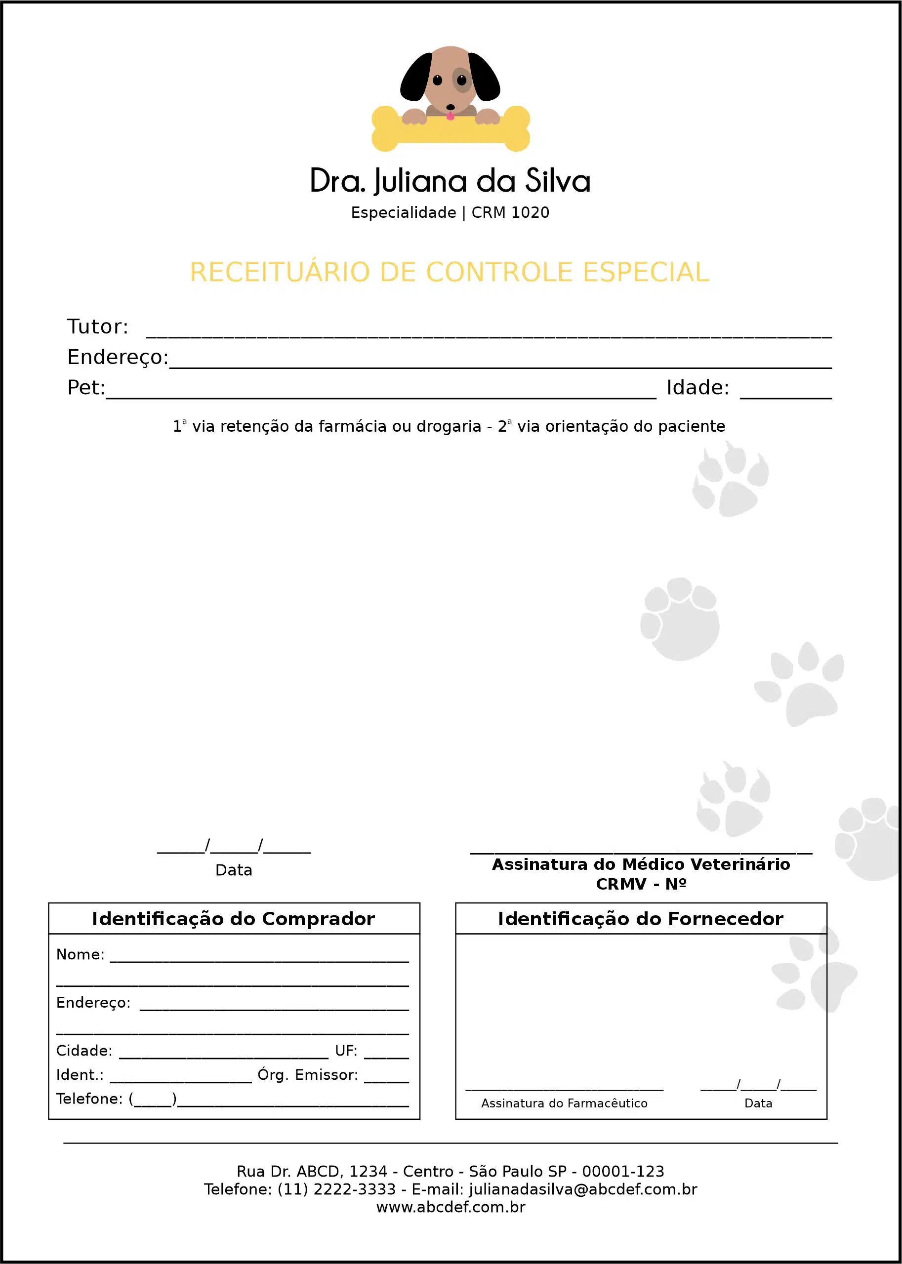 Receituário de Controle Especial Veterinário Linz