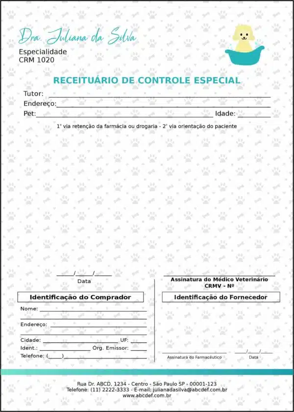Receituário de Controle Especial Veterinário Enns Receituário de Controle Especial Veterinário Enns