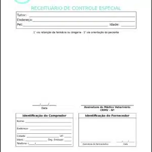 Receituário de Controle Especial Veterinário Traun