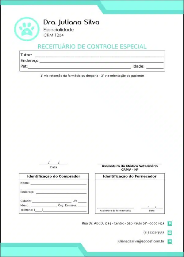Receituário de Controle Especial Veterinário Traun Receituário de Controle Especial Veterinário Traun