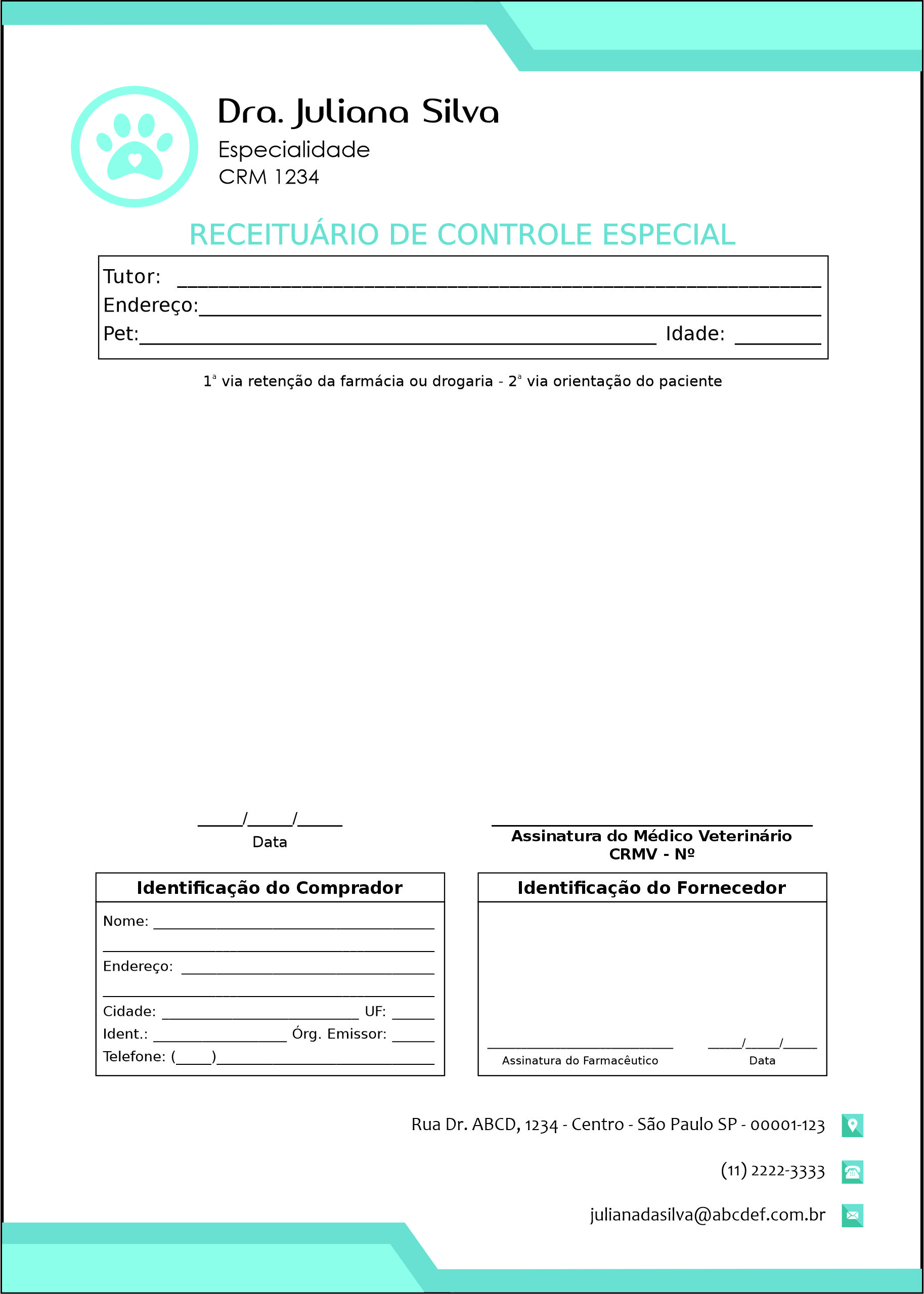 Receituário de Controle Especial Veterinário Traun