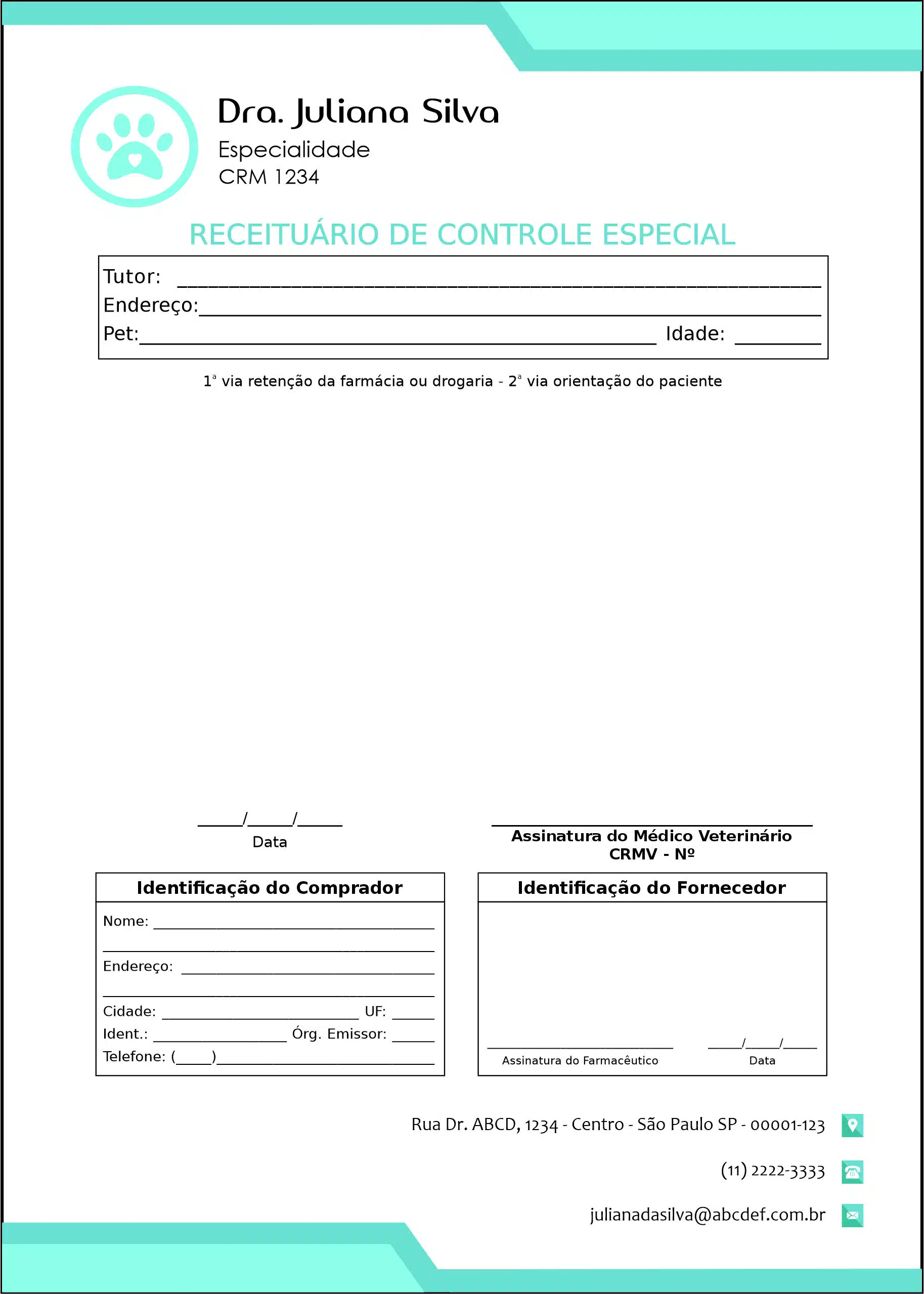 Receituário de Controle Especial Veterinário Traun