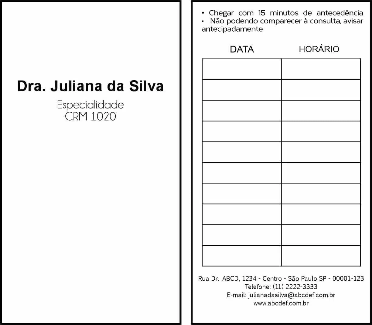 Cartão de Agendamento Clínica Geral Minya