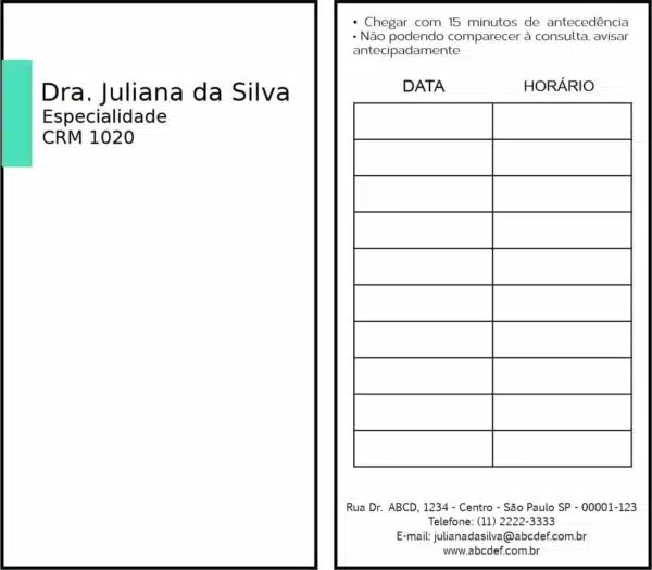 Cartão de Agendamento Clínica Geral Esna Cartão de Agendamento Clínica Geral Esna